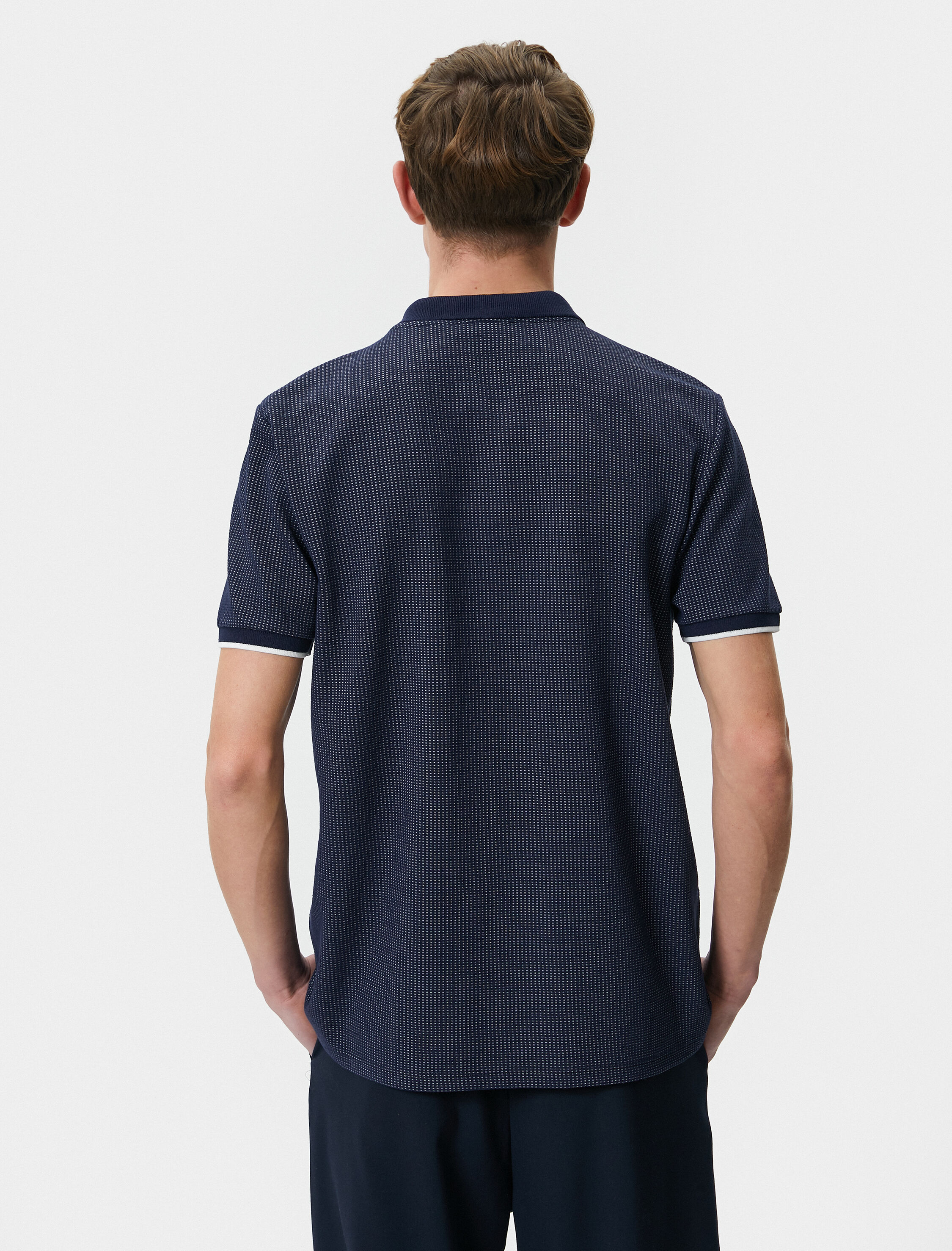   Yakalı Tişört Düğmeli Dokulu Kısa Kollu Biyeli