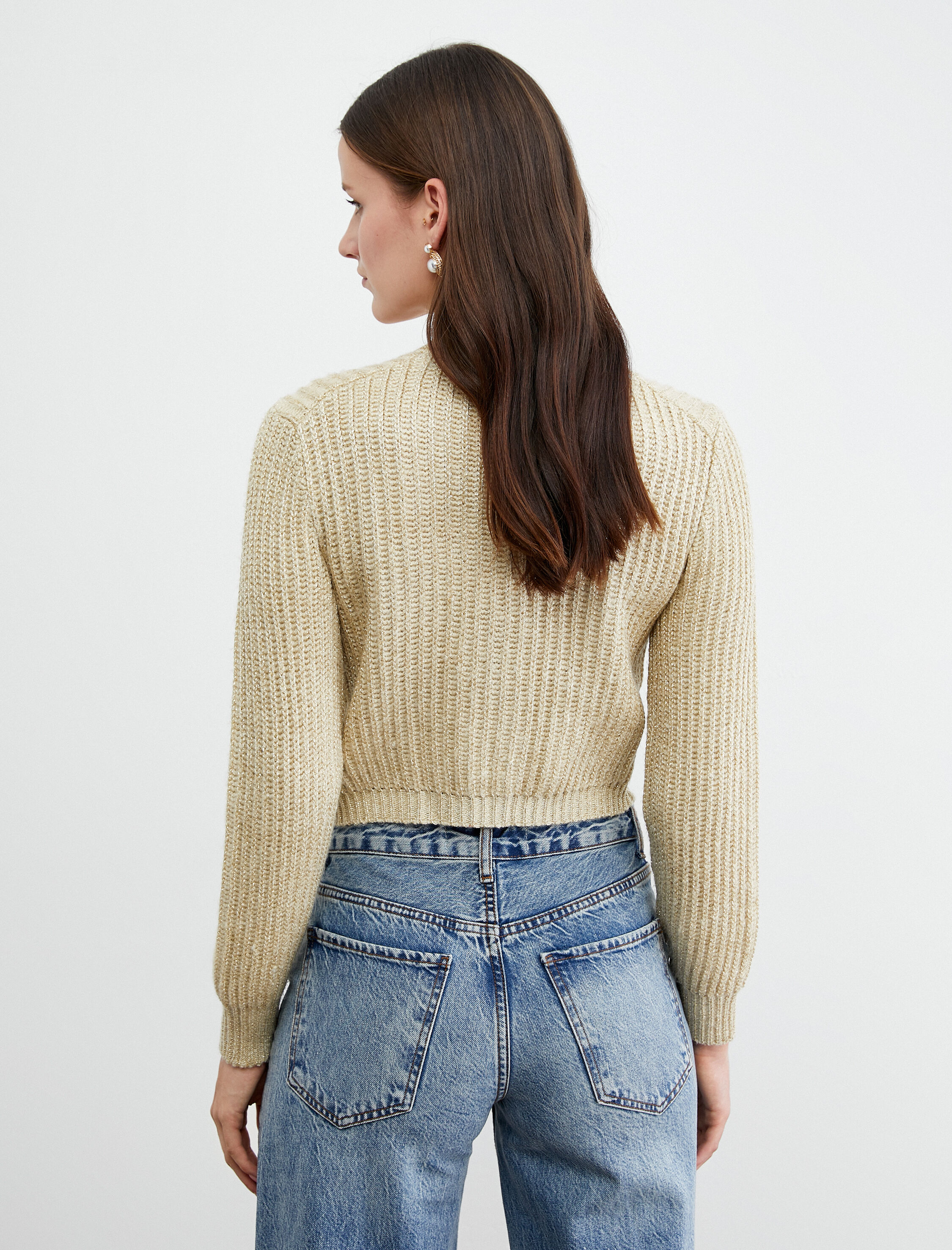   Tuba Ünsal X Koton - Düğmeli Simli Crop Hırka