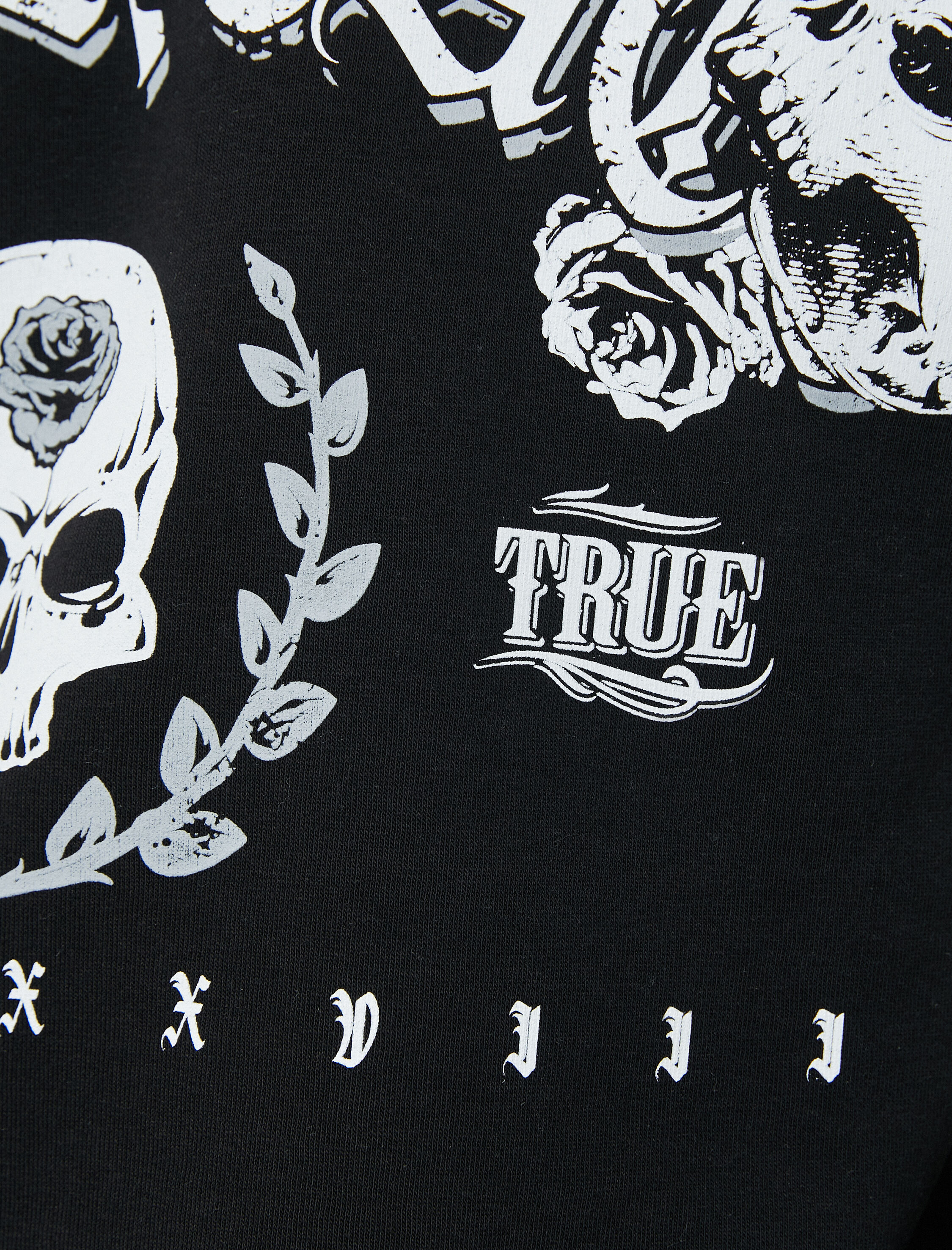   Arkası Baskılı Sweatshirt Kapşonlu Kuru Kafa Temalı Rahat Kesim Şardonlu