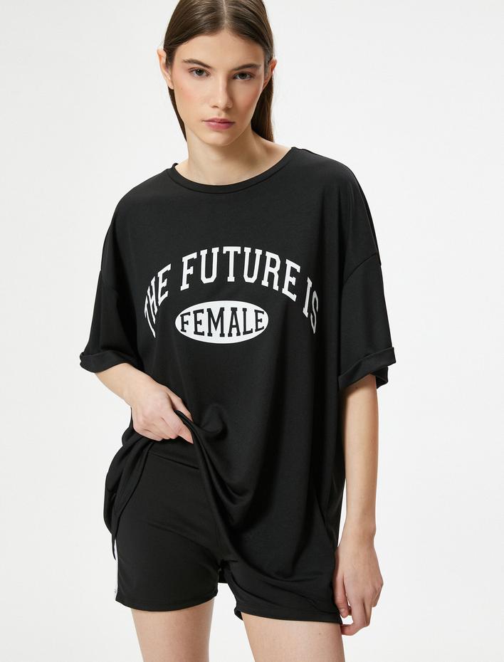  Oversize Spor Tişört Baskılı Uzun Kollu Bisiklet Yaka