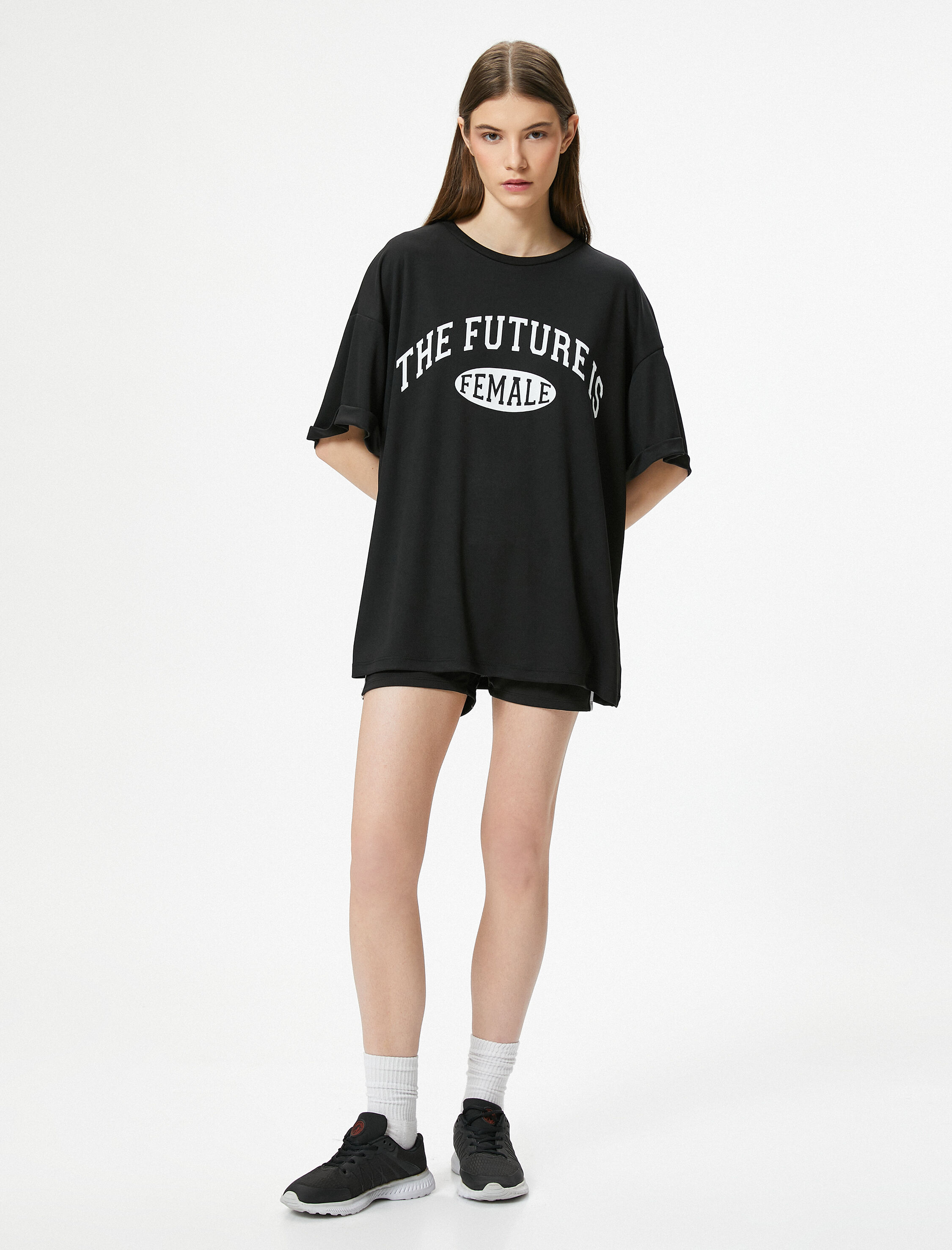   Oversize Spor Tişört Baskılı Uzun Kollu Bisiklet Yaka