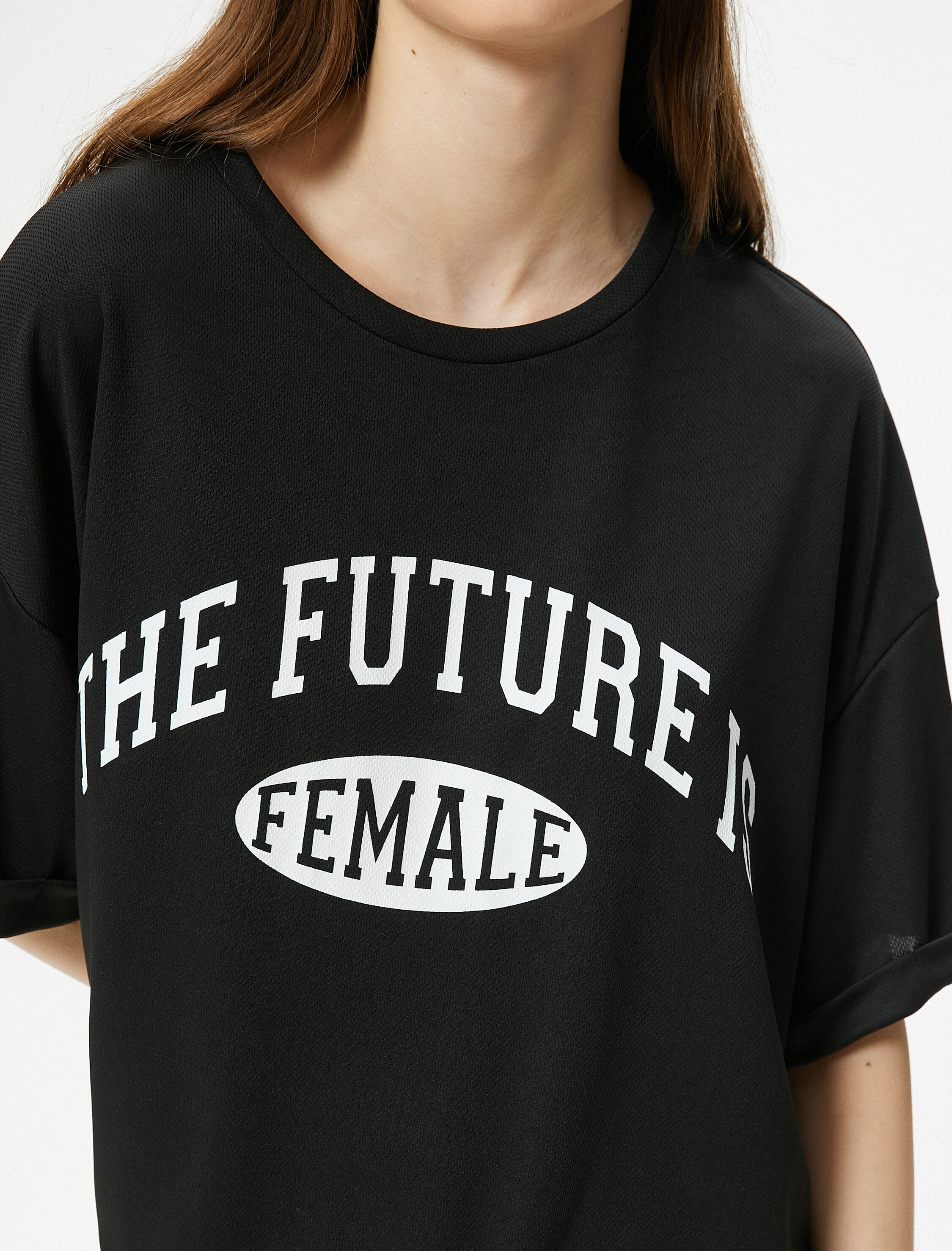   Oversize Spor Tişört Baskılı Uzun Kollu Bisiklet Yaka