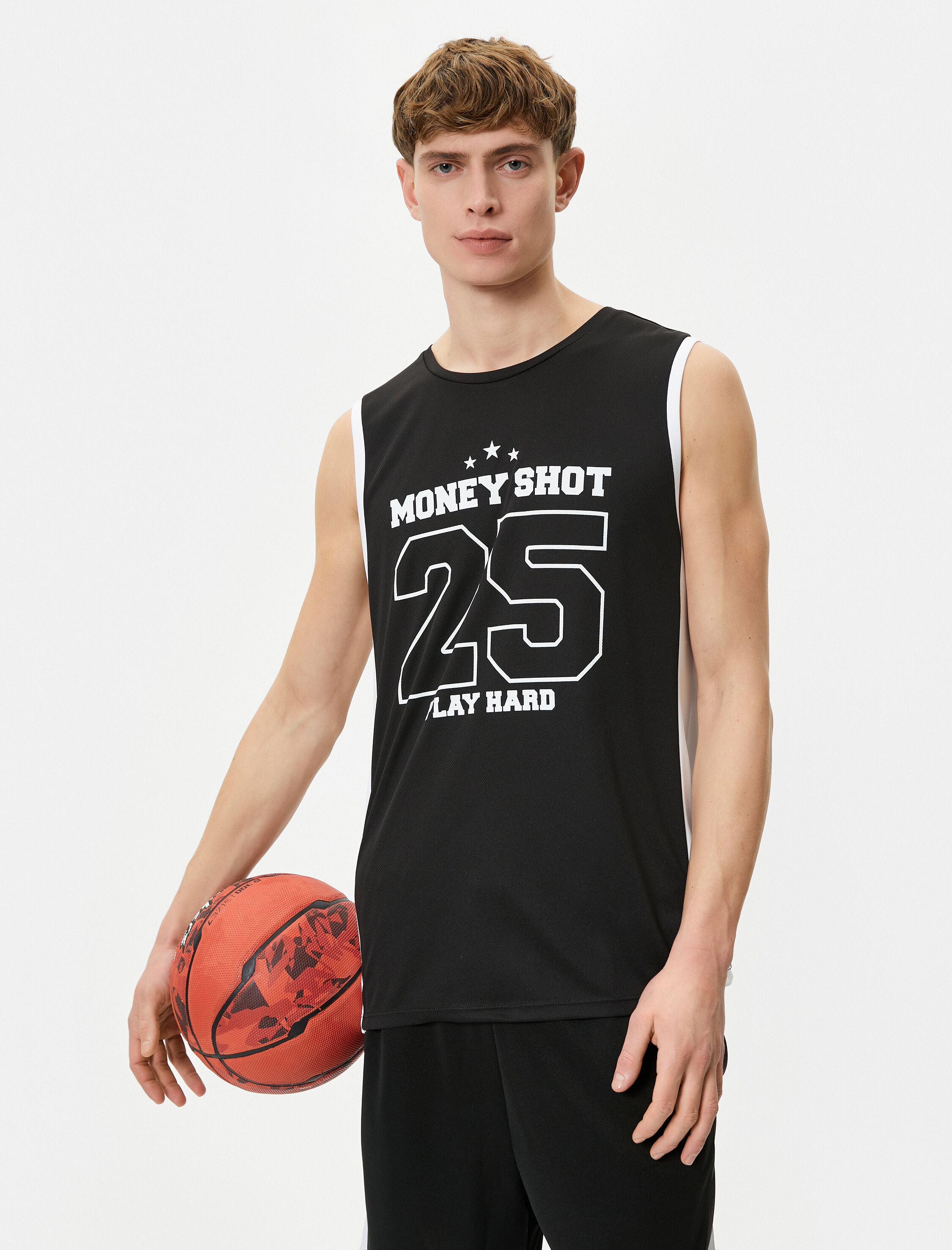   Oversize Sporcu Atleti Slogan Baskılı Kolsuz Bisiklet Yaka