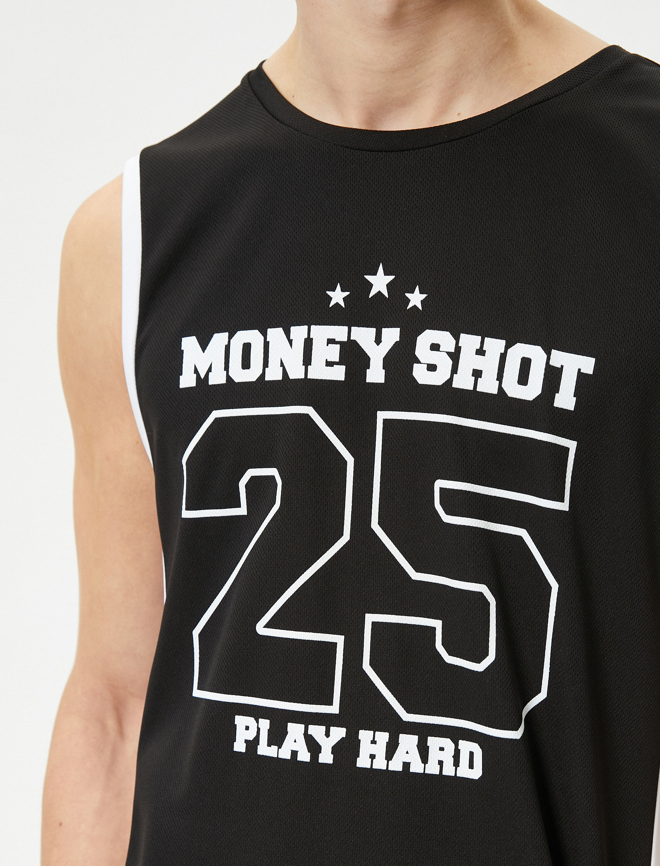   Oversize Sporcu Atleti Slogan Baskılı Kolsuz Bisiklet Yaka