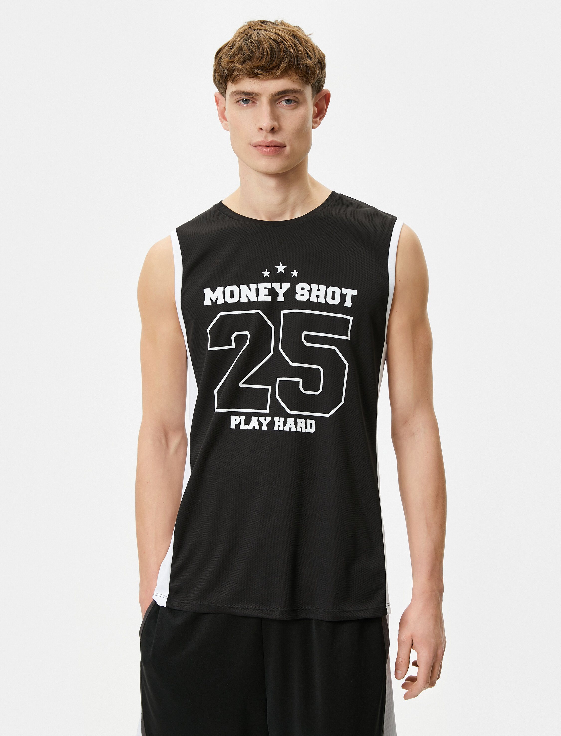   Oversize Sporcu Atleti Slogan Baskılı Kolsuz Bisiklet Yaka