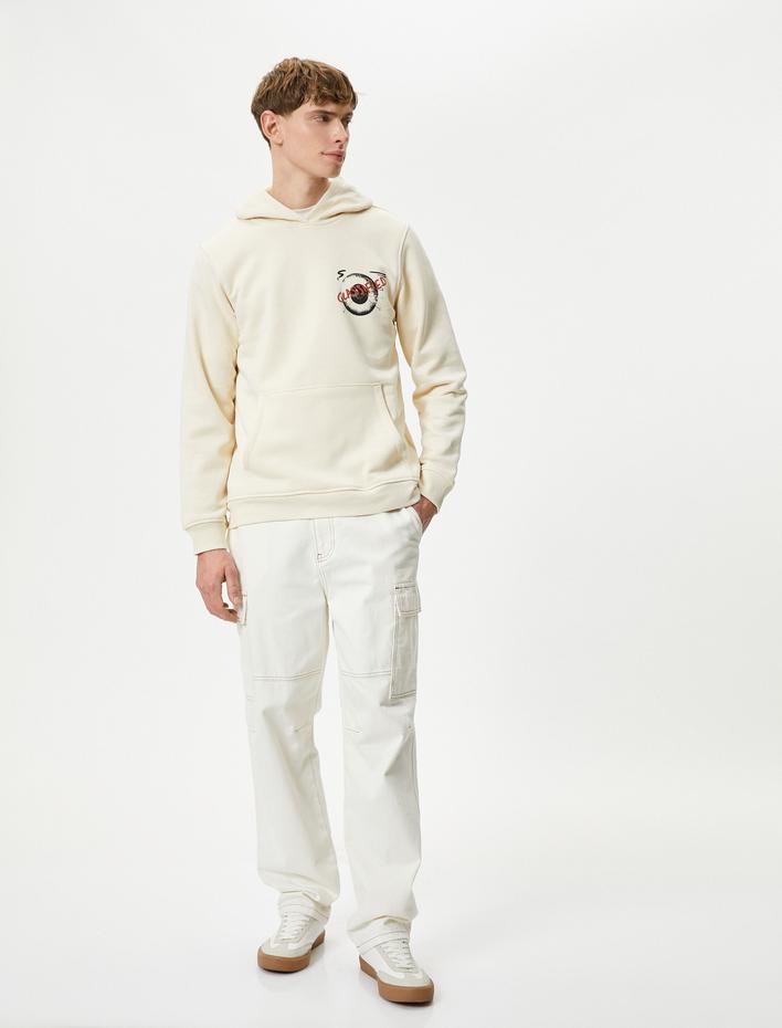  Arkası Baskılı Sweat Kapşonlu Kanguru Cepli Rahat Kesim Şardonlu