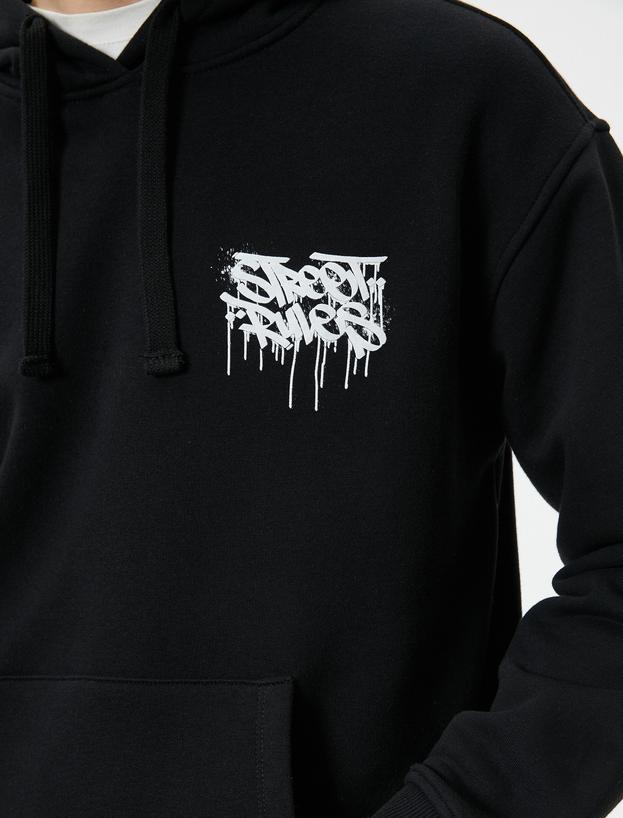 Arkası Baskılı Hoodie Kanguru Cepli Grafiti Temalı Rahat Kesim_4