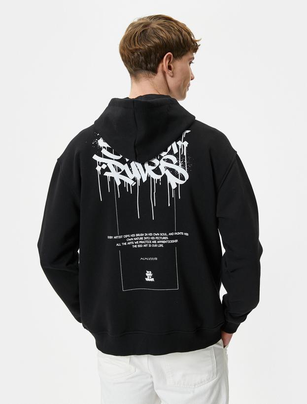 Arkası Baskılı Hoodie Kanguru Cepli Grafiti Temalı Rahat Kesim_3