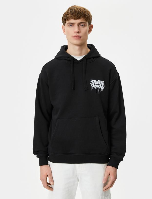 Arkası Baskılı Hoodie Kanguru Cepli Grafiti Temalı Rahat Kesim_2