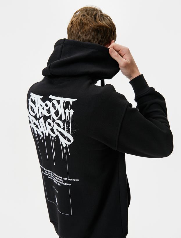 Arkası Baskılı Hoodie Kanguru Cepli Grafiti Temalı Rahat Kesim_1