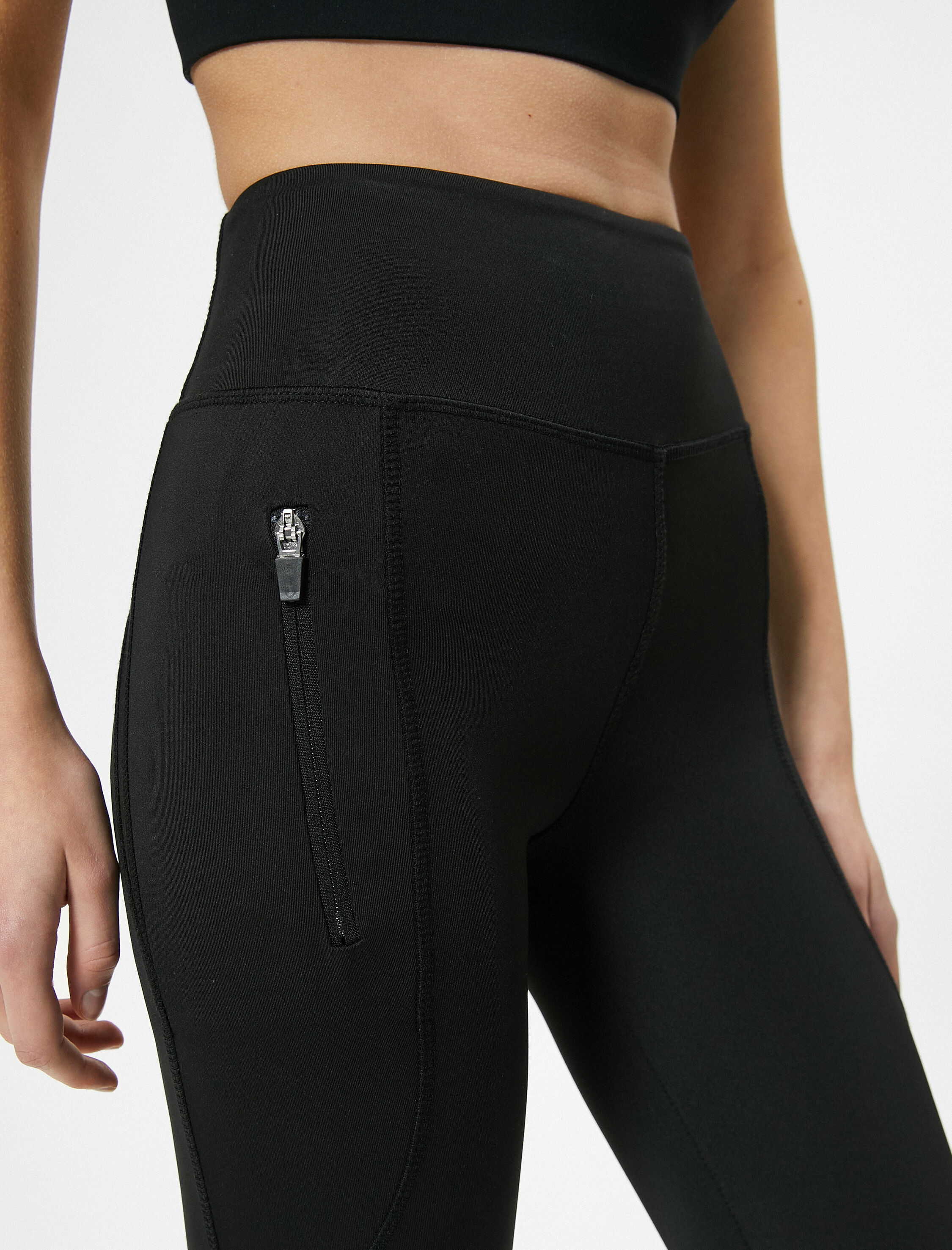   Fermuarlı Cep Detaylı Spor Tayt Yüksek Bel Dikiş Detaylı Dar Kalıp