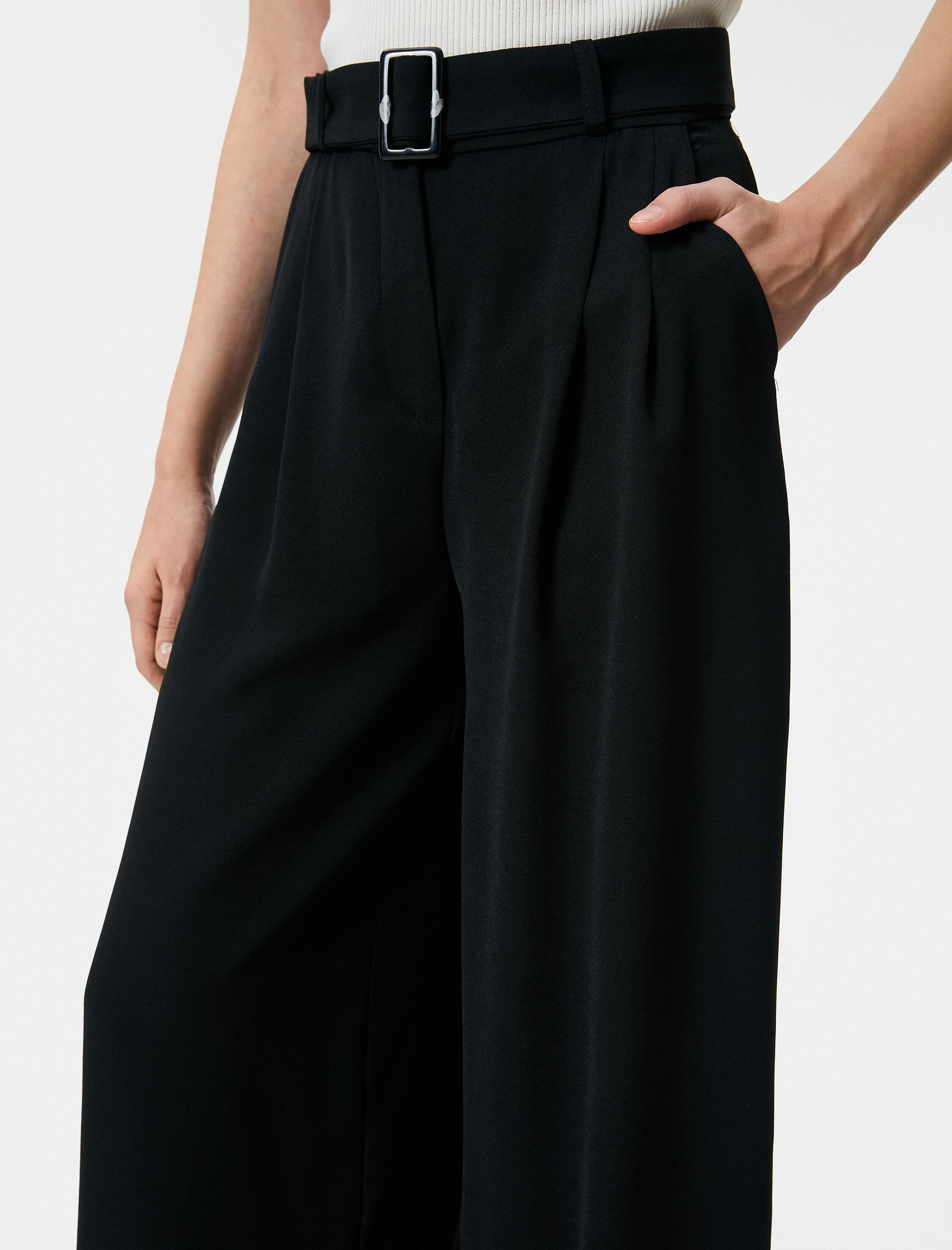   Bol Paça Pantolon Kemer Detaylı Yüksek Bel Cepli