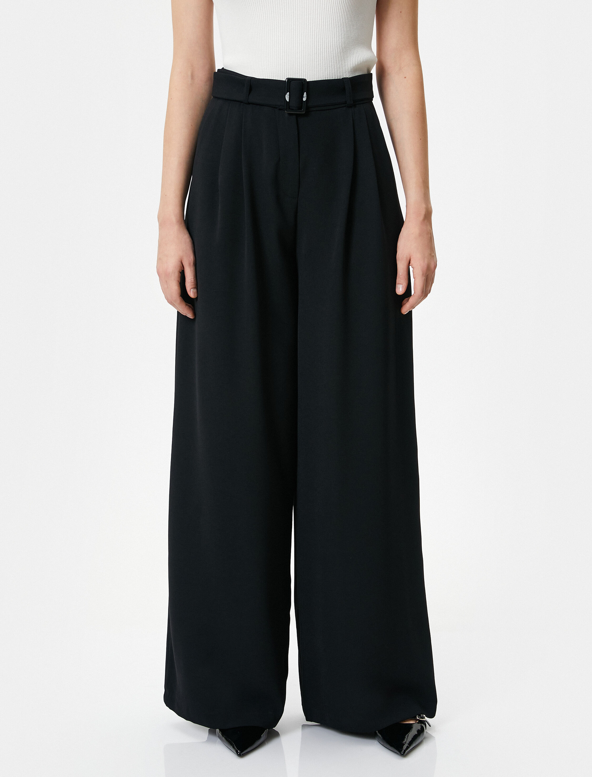   Bol Paça Pantolon Kemer Detaylı Yüksek Bel Cepli