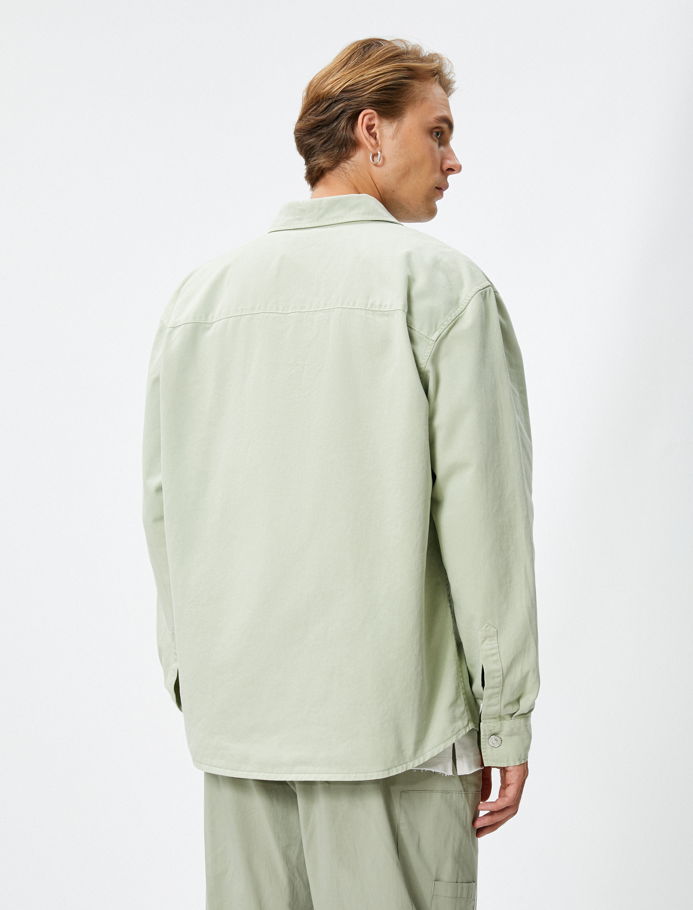   Kanvas Gömlek Klasik Yaka Cep Detaylı Düğmeli Etiket Baskılı Pamuklu