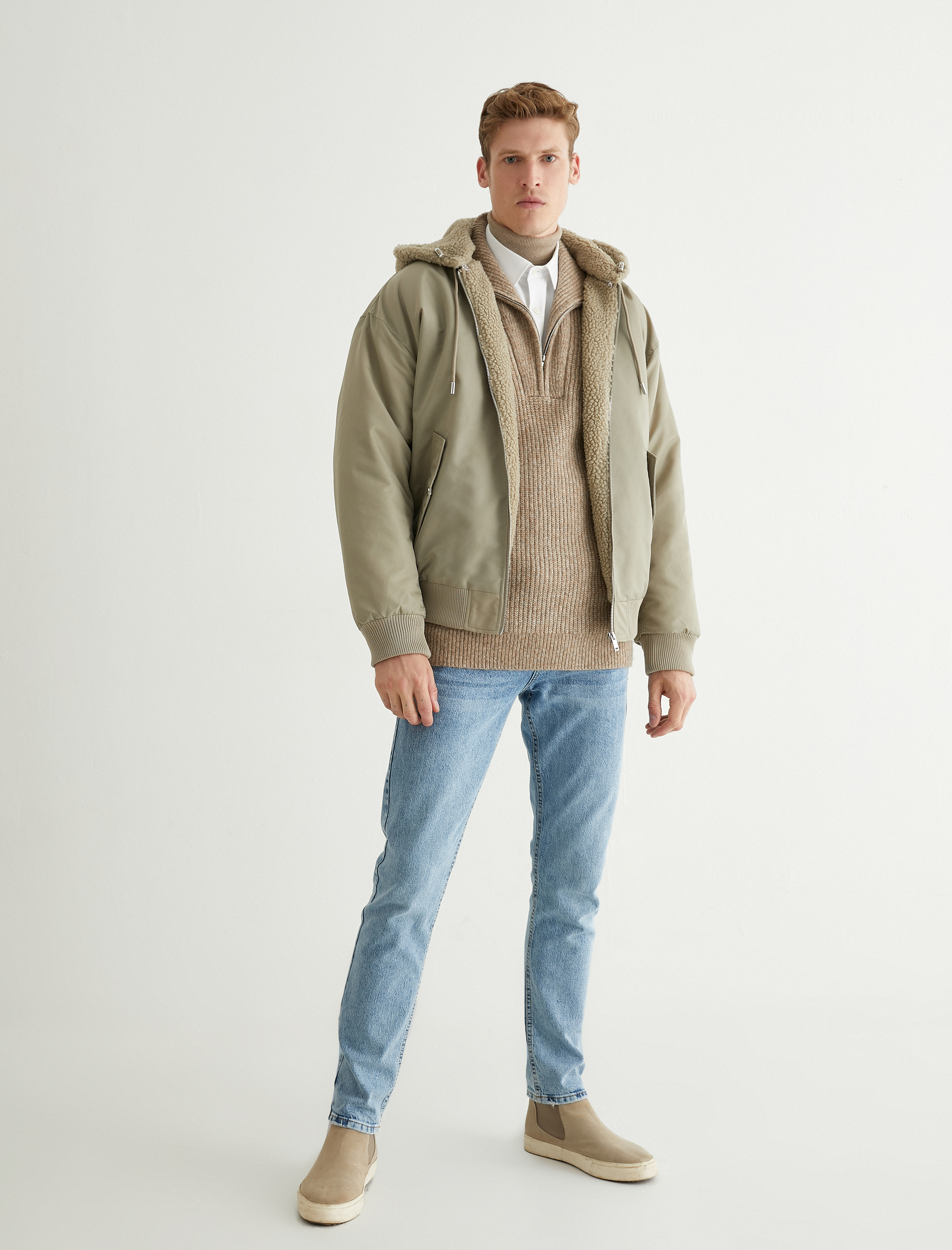   Ceket İçi Peluş Çıkarılabilir Kapşonlu Cep Detaylı