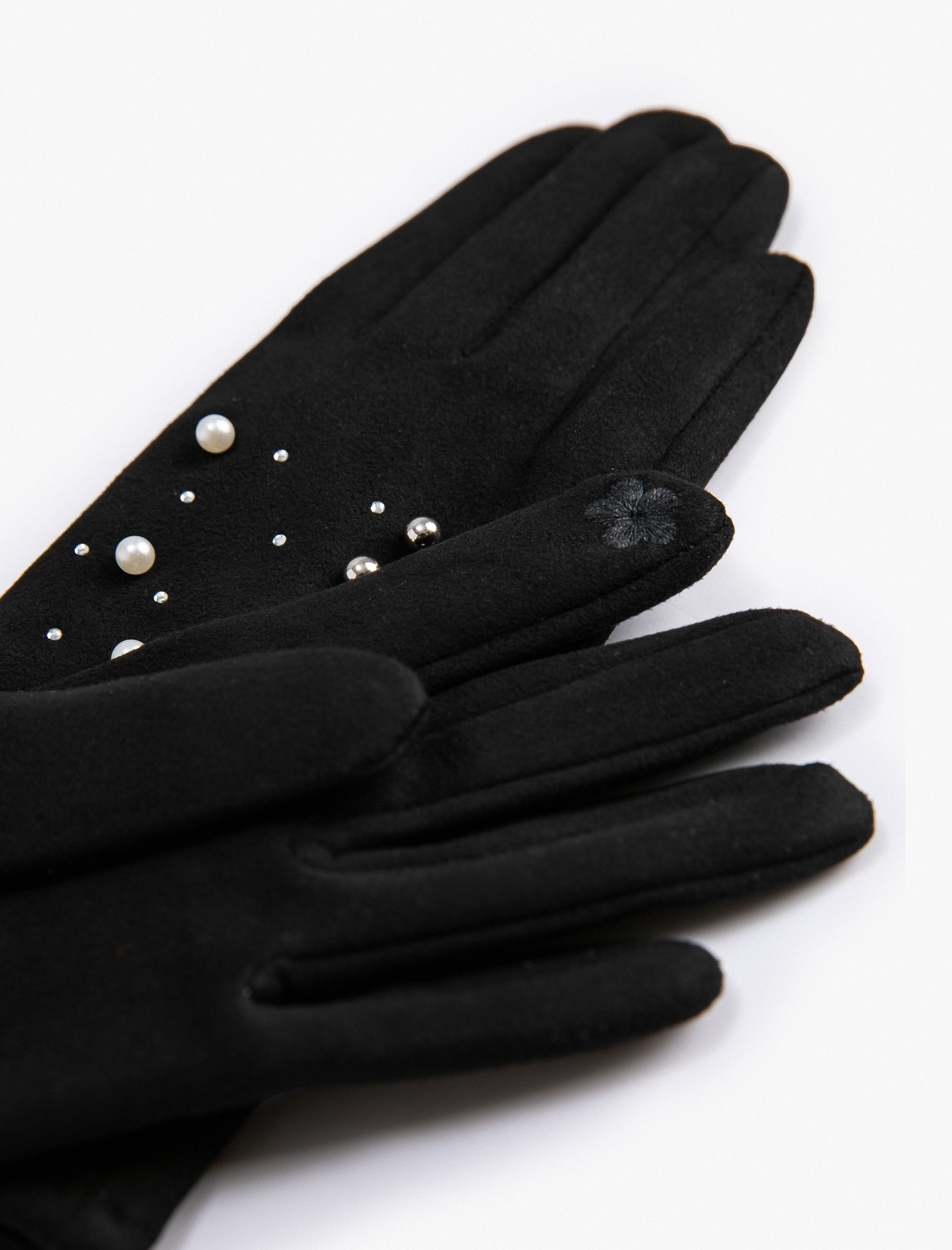  Kadın Polar Eldiven Yumuşak Dokulu İnci İşlemeli