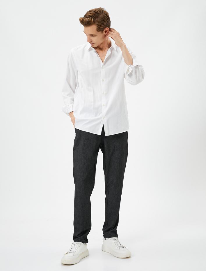  Kumaş Pantolon Slim Fit Beli Bağcıklı Dar Paça Cepli