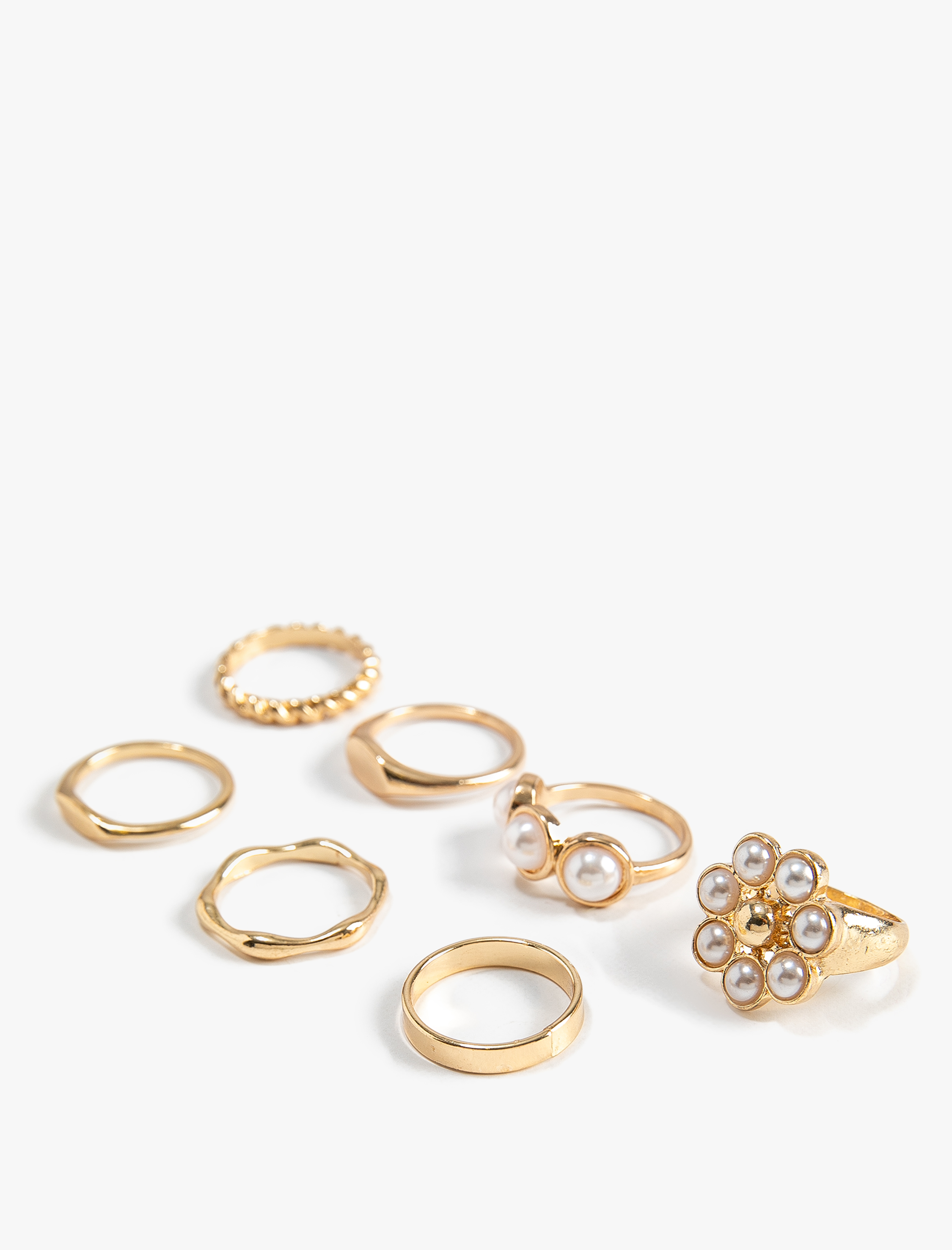  Kadın İncili Yüzük Seti 7'li Metal