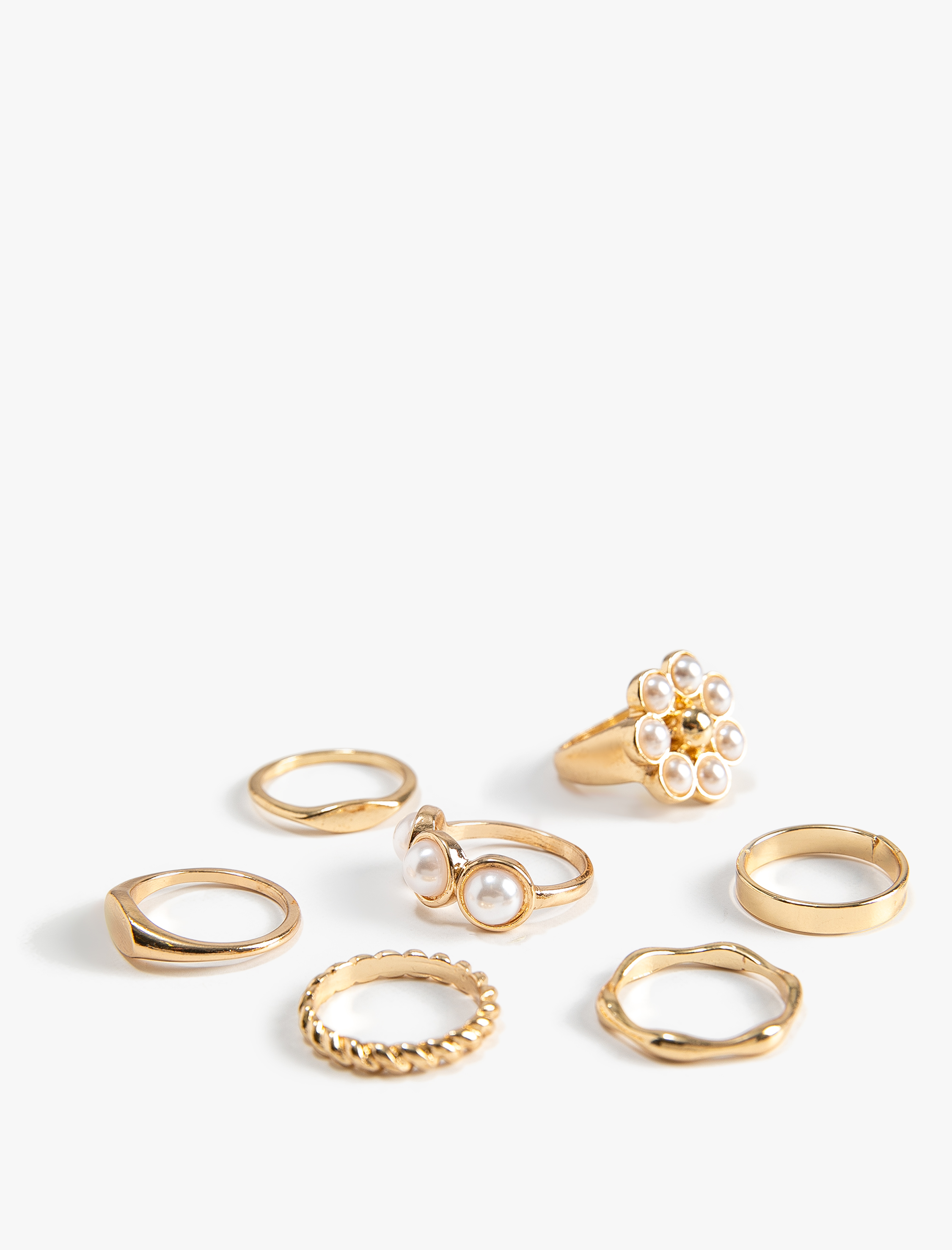  Kadın İncili Yüzük Seti 7'li Metal