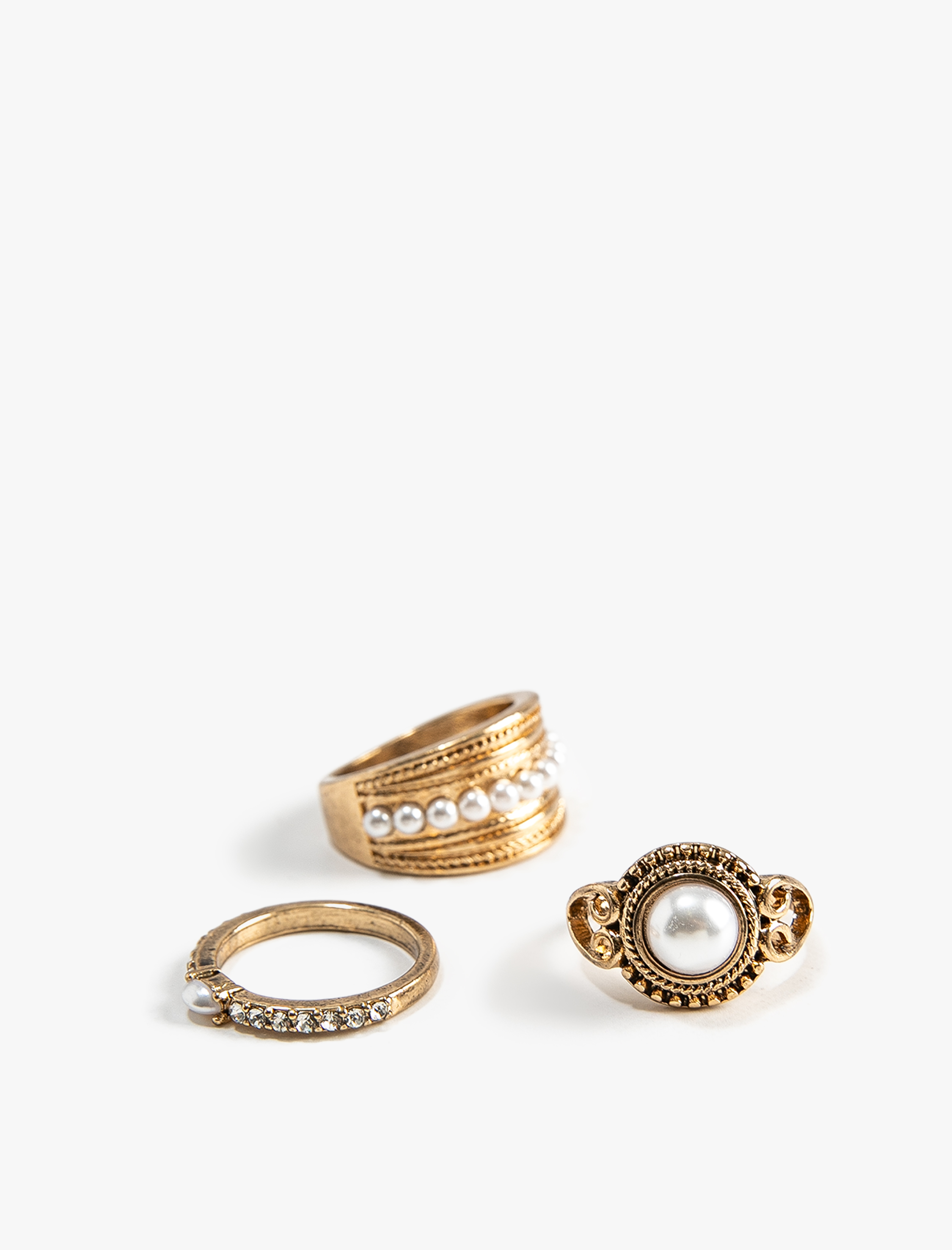  Kadın Vintage Yüzük Seti 3'lü İnci Detaylı
