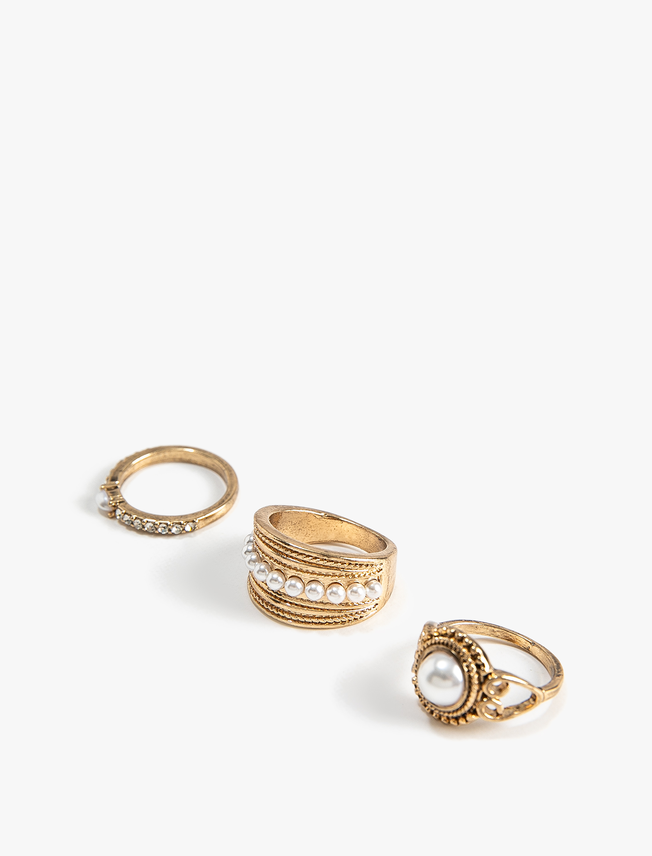  Kadın Vintage Yüzük Seti 3'lü İnci Detaylı