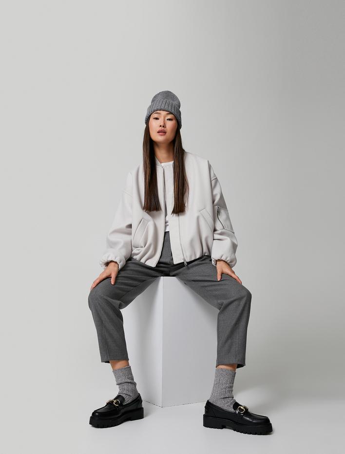 Kadın Lastikli Örgü Bere Kenarları Geniş Katlı