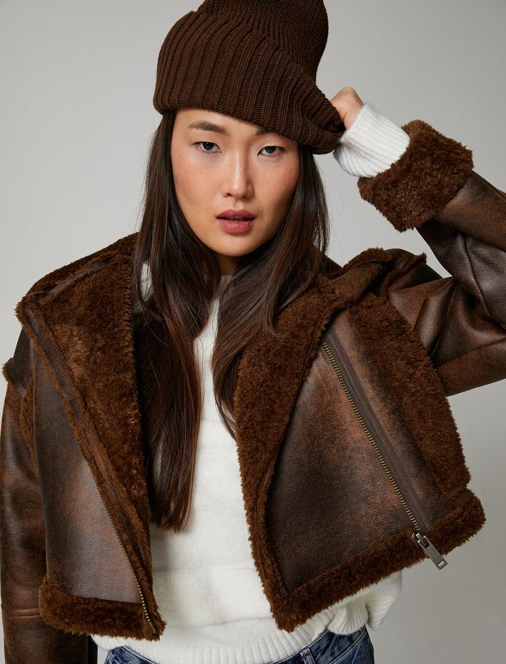 Kadın Lastikli Örgü Bere Kenarları Geniş Katlı