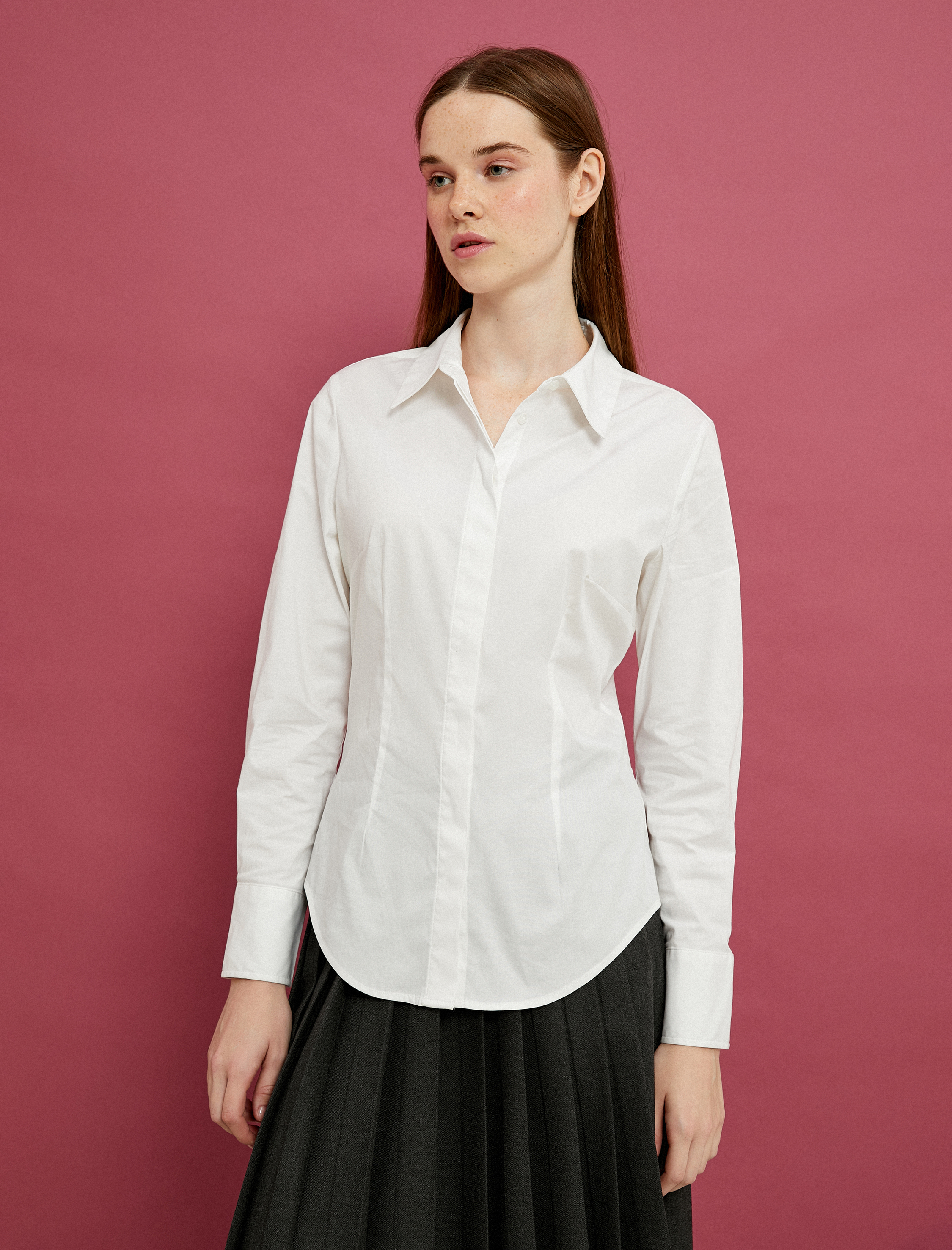   Crop Gömlek Asimetrik Kesim Korse Görünümlü Uzun Kollu Pamuklu