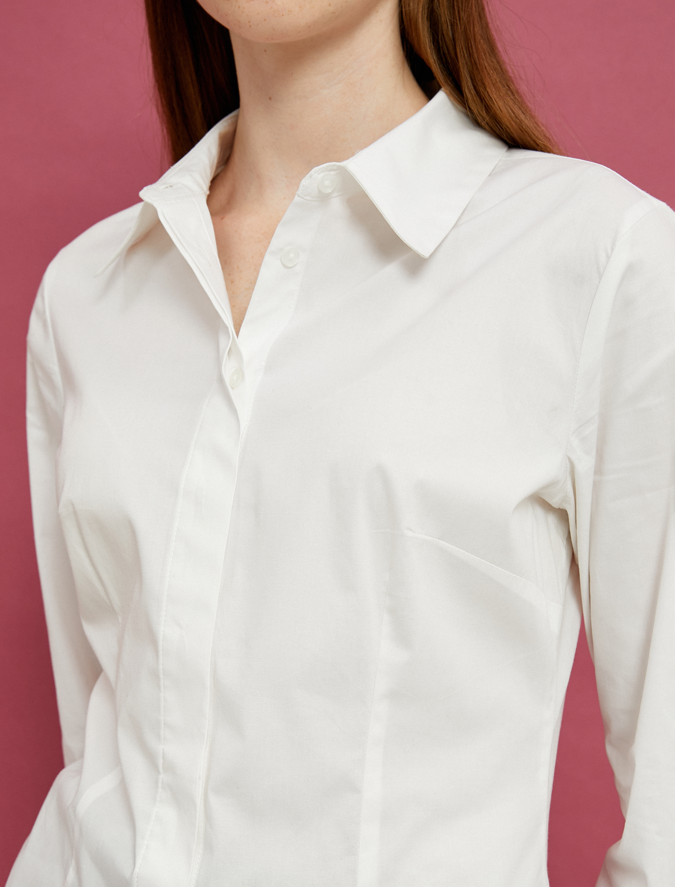   Crop Gömlek Asimetrik Kesim Korse Görünümlü Uzun Kollu Pamuklu