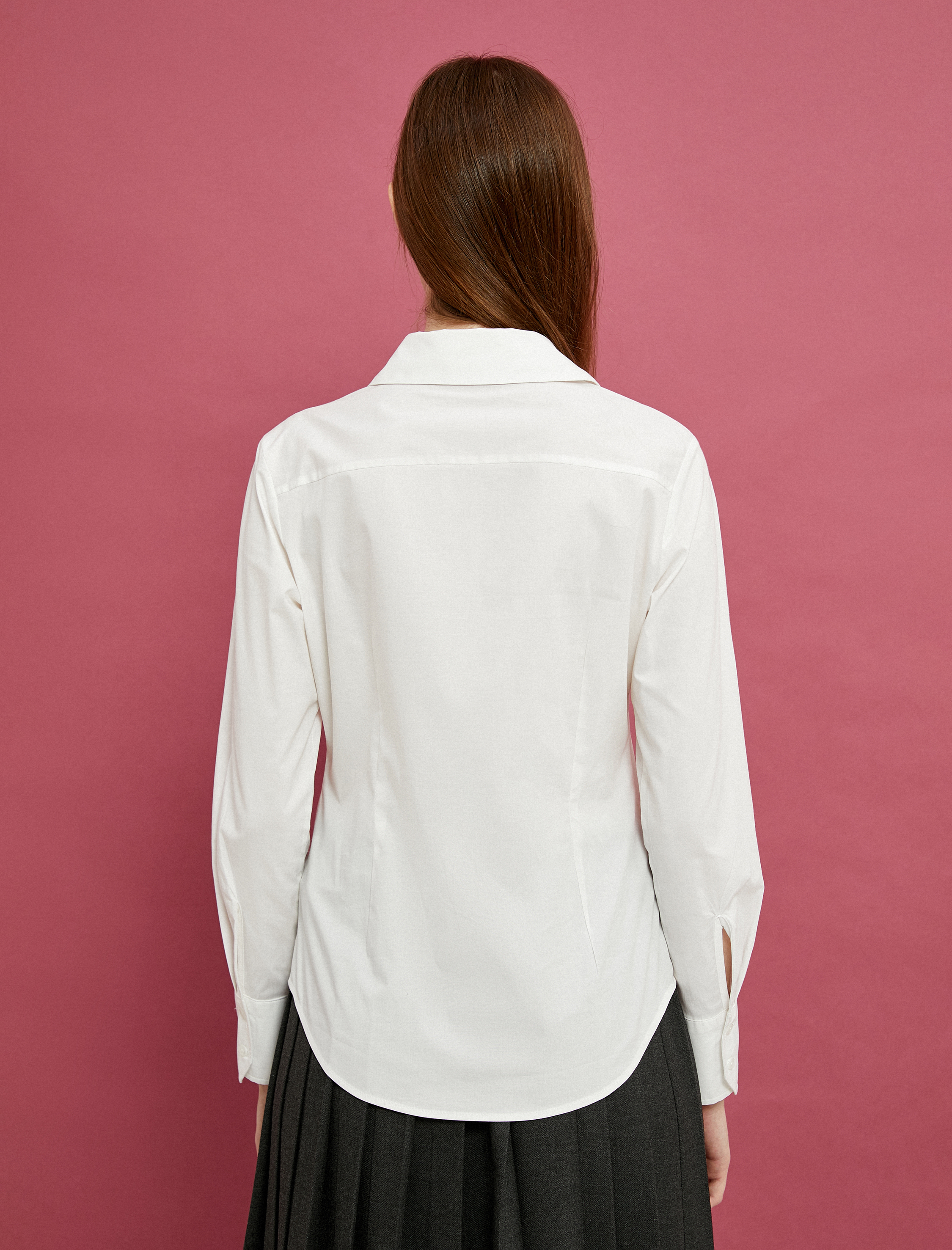   Crop Gömlek Asimetrik Kesim Korse Görünümlü Uzun Kollu Pamuklu