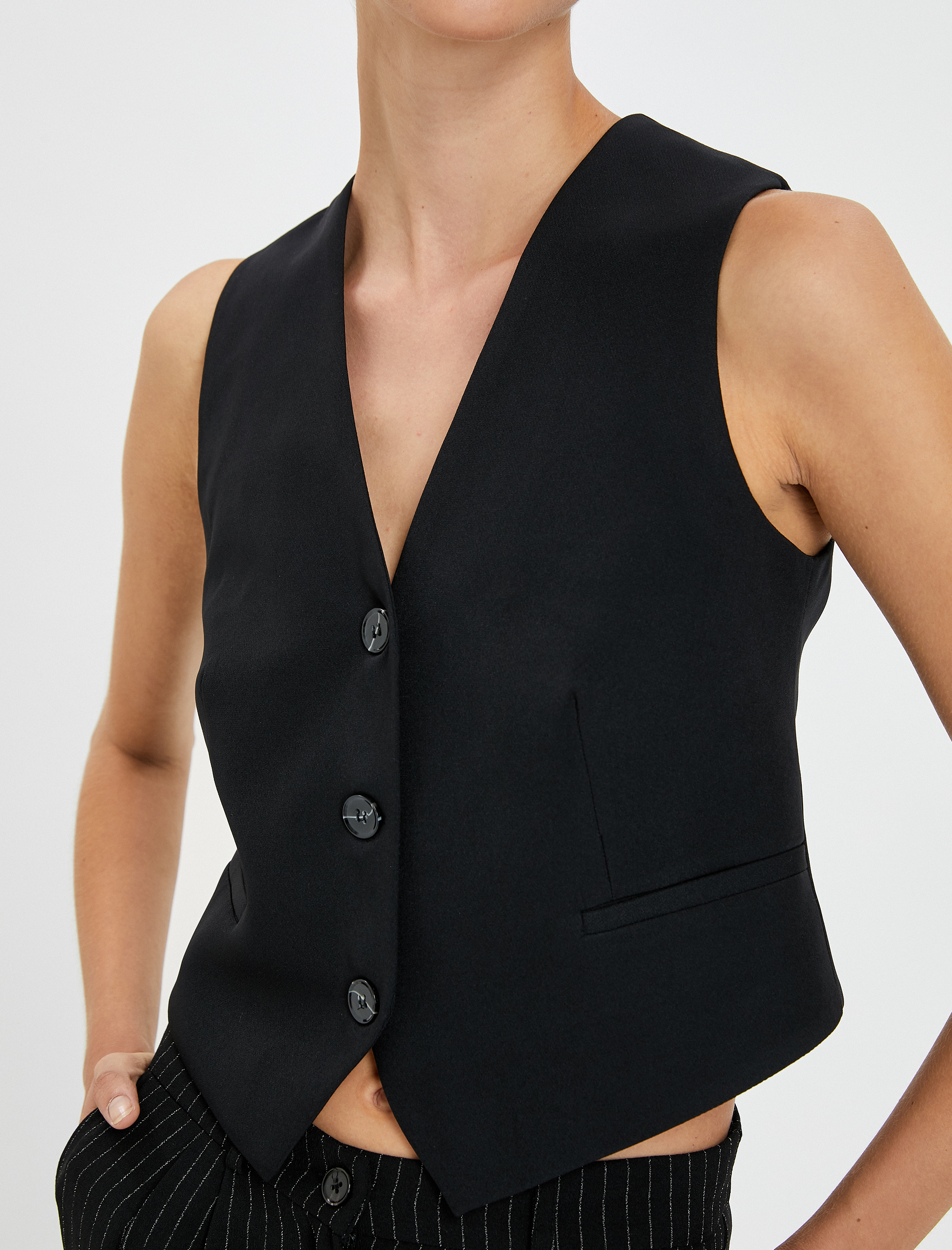   Crop Yelek Düğmeli Cep Detaylı Astarlı