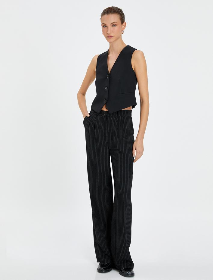  Crop Yelek Düğmeli Cep Detaylı Astarlı