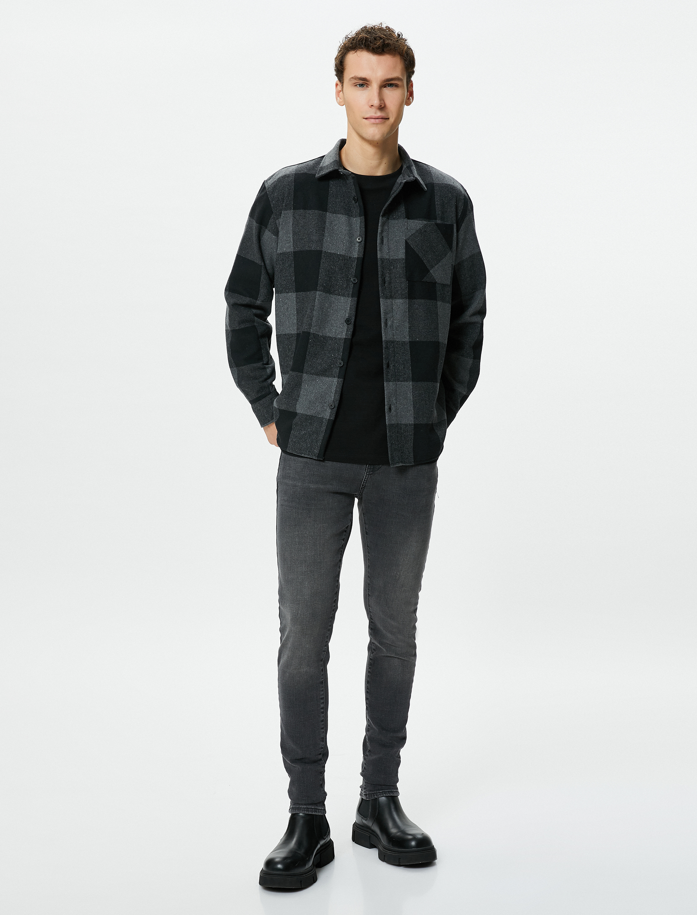   Oduncu Gömleği Düğmeli Cep Detaylı Klasik Yaka Uzun Kollu