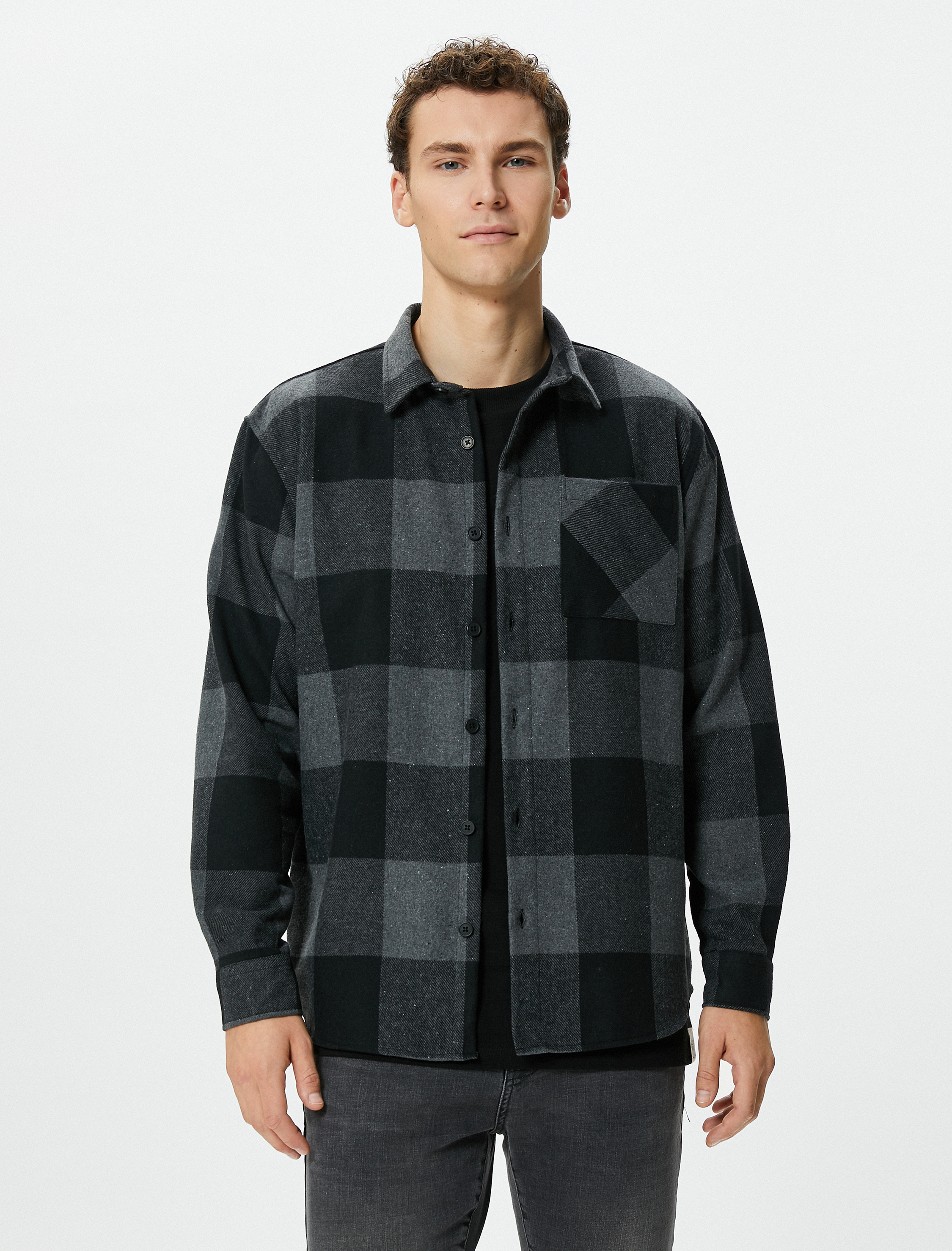   Oduncu Gömleği Düğmeli Cep Detaylı Klasik Yaka Uzun Kollu