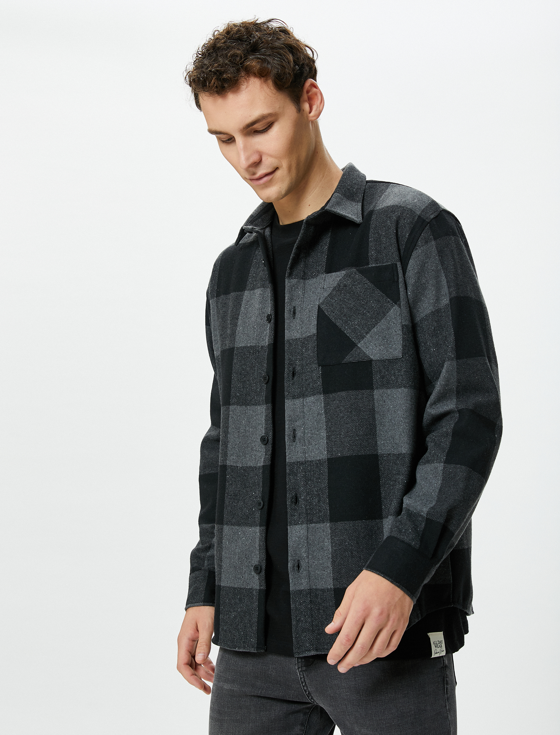   Oduncu Gömleği Düğmeli Cep Detaylı Klasik Yaka Uzun Kollu