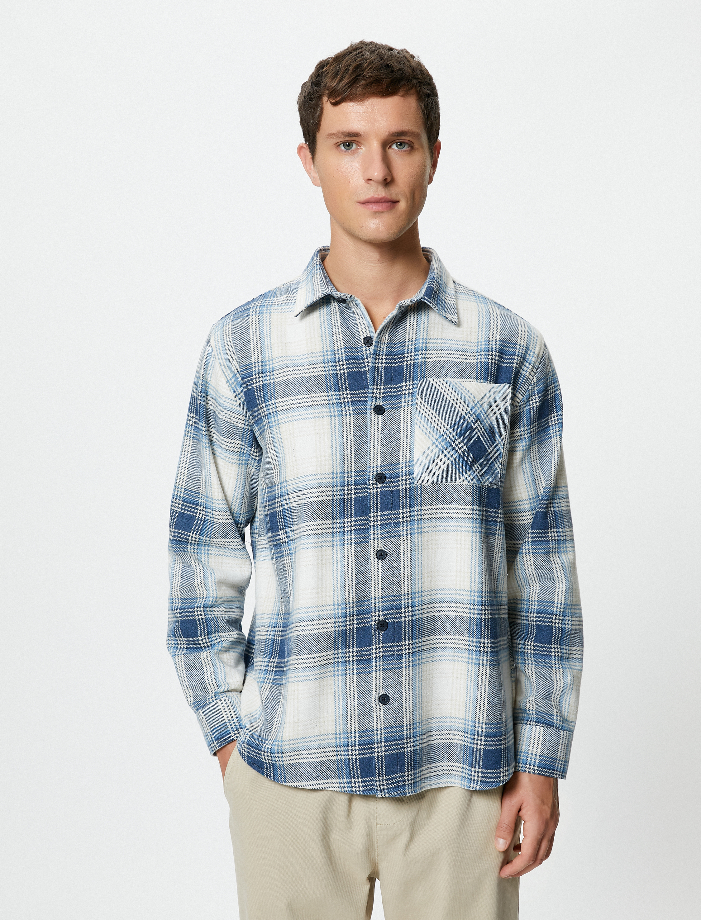   Oduncu Gömleği Cep Detaylı Klasik Yaka Uzun Kollu