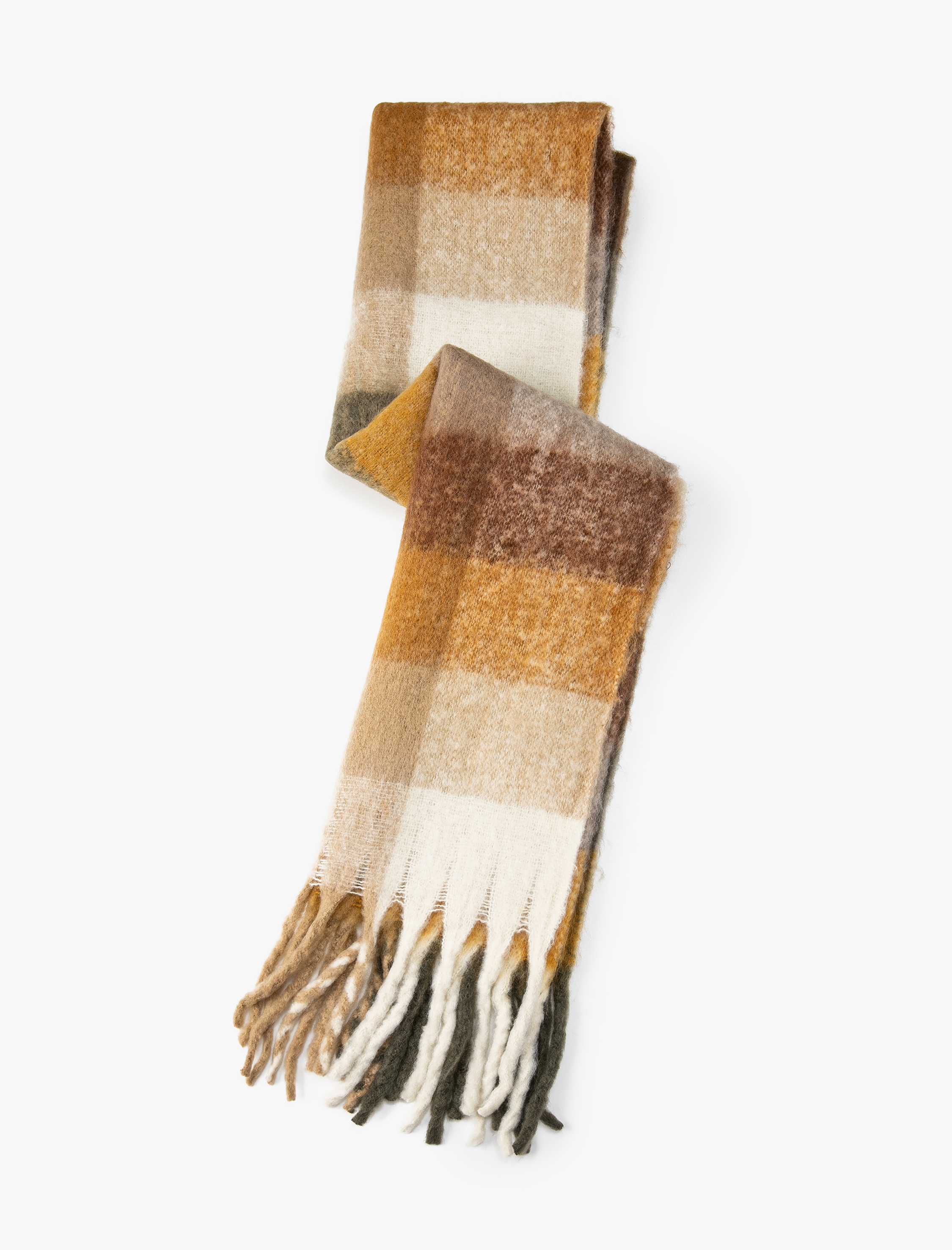  Kadın Ekose Uzun Atkı Püsküllü Yumuşak Dokulu