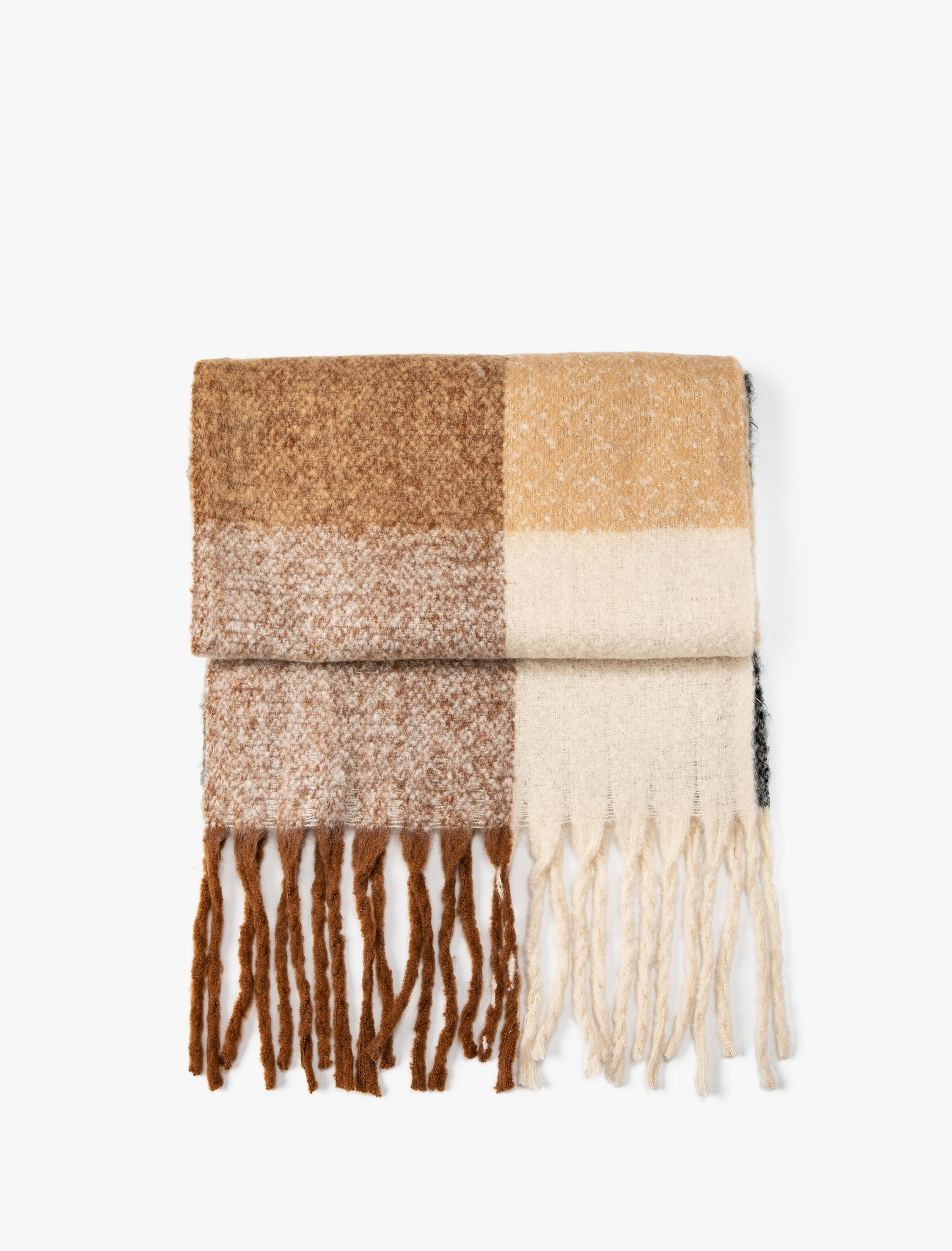  Kadın Ekose Uzun Atkı Püsküllü Yumuşak Dokulu