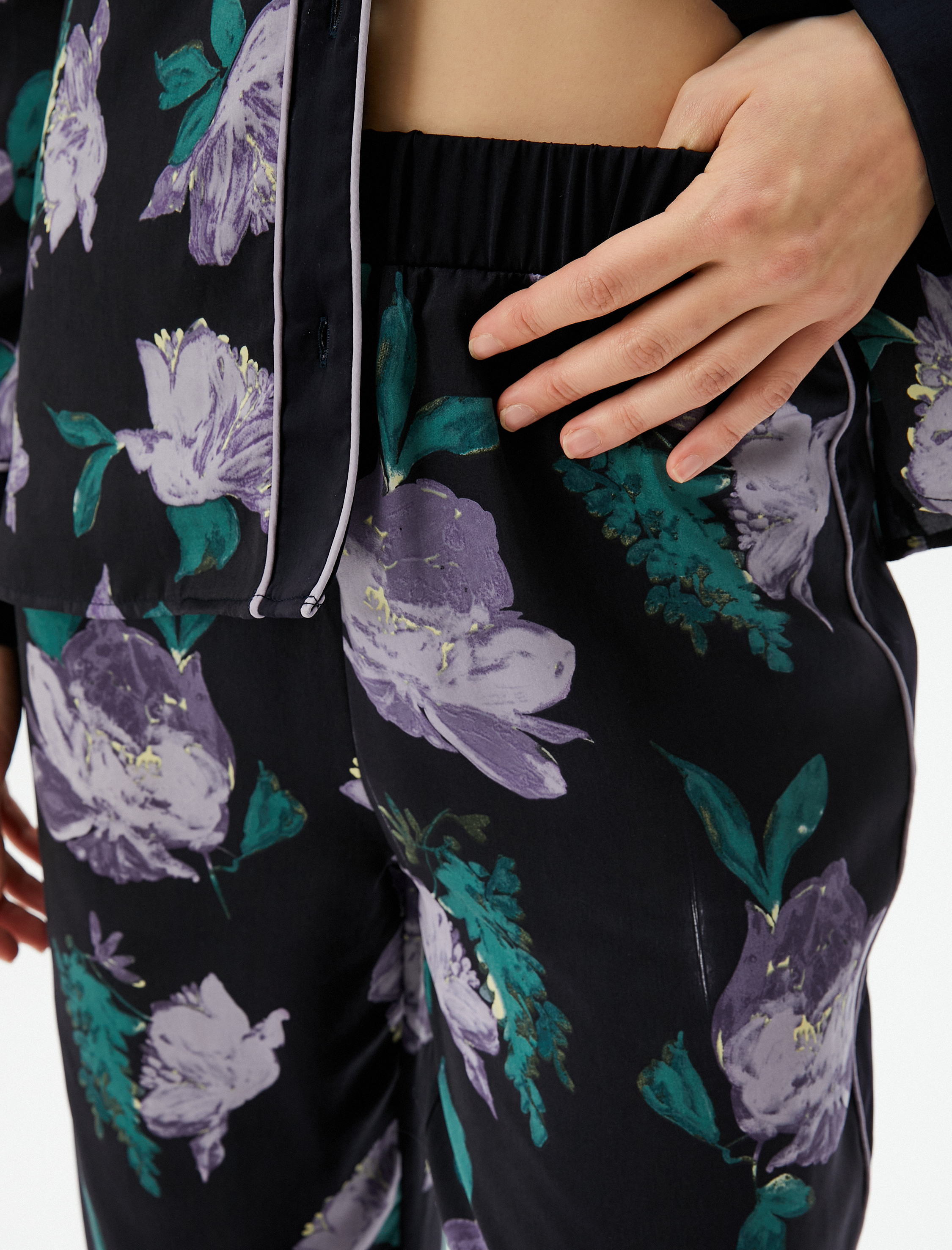   Çiçekli Pijama Altı Beli Lastikli Düz Paça