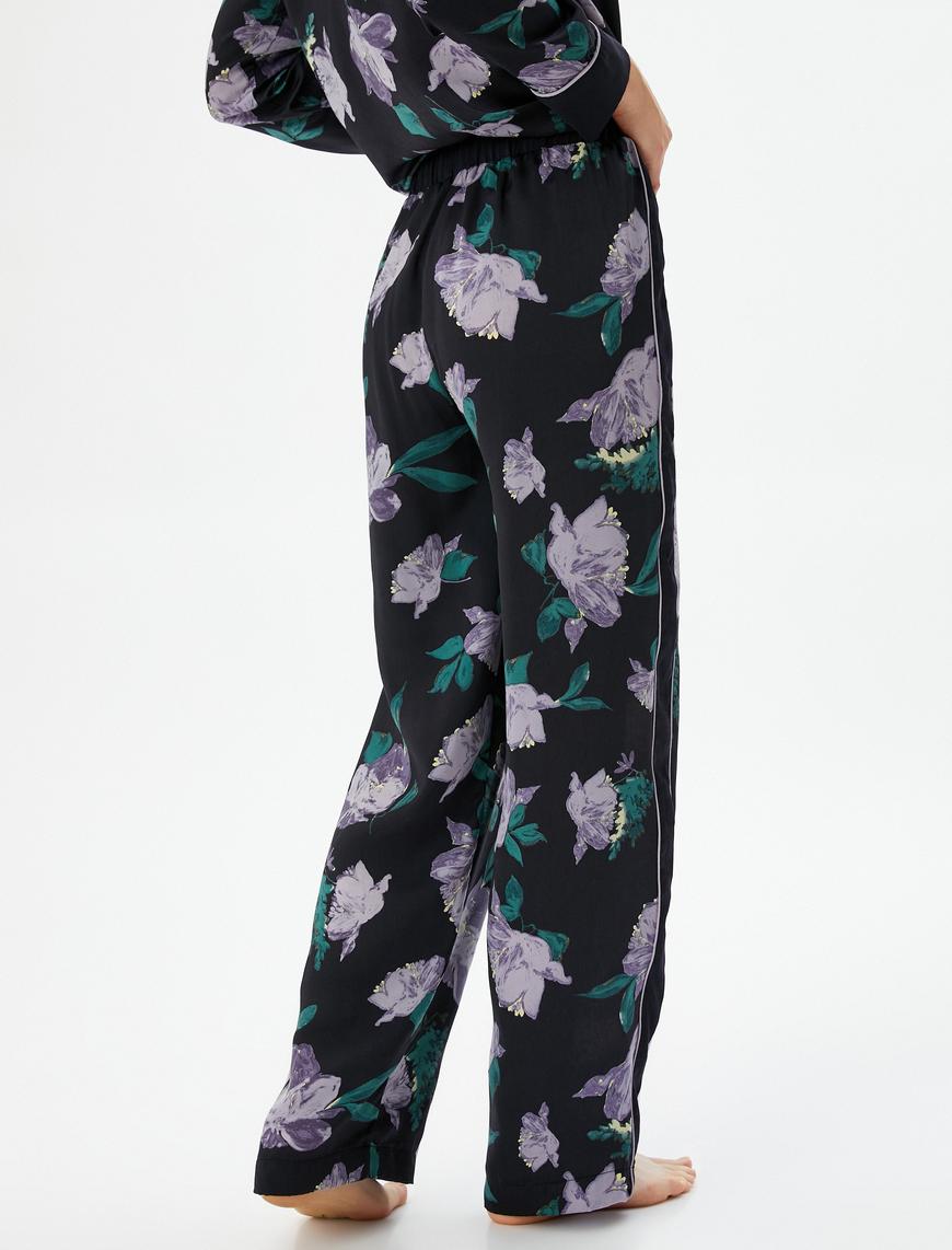   Çiçekli Pijama Altı Beli Lastikli Düz Paça