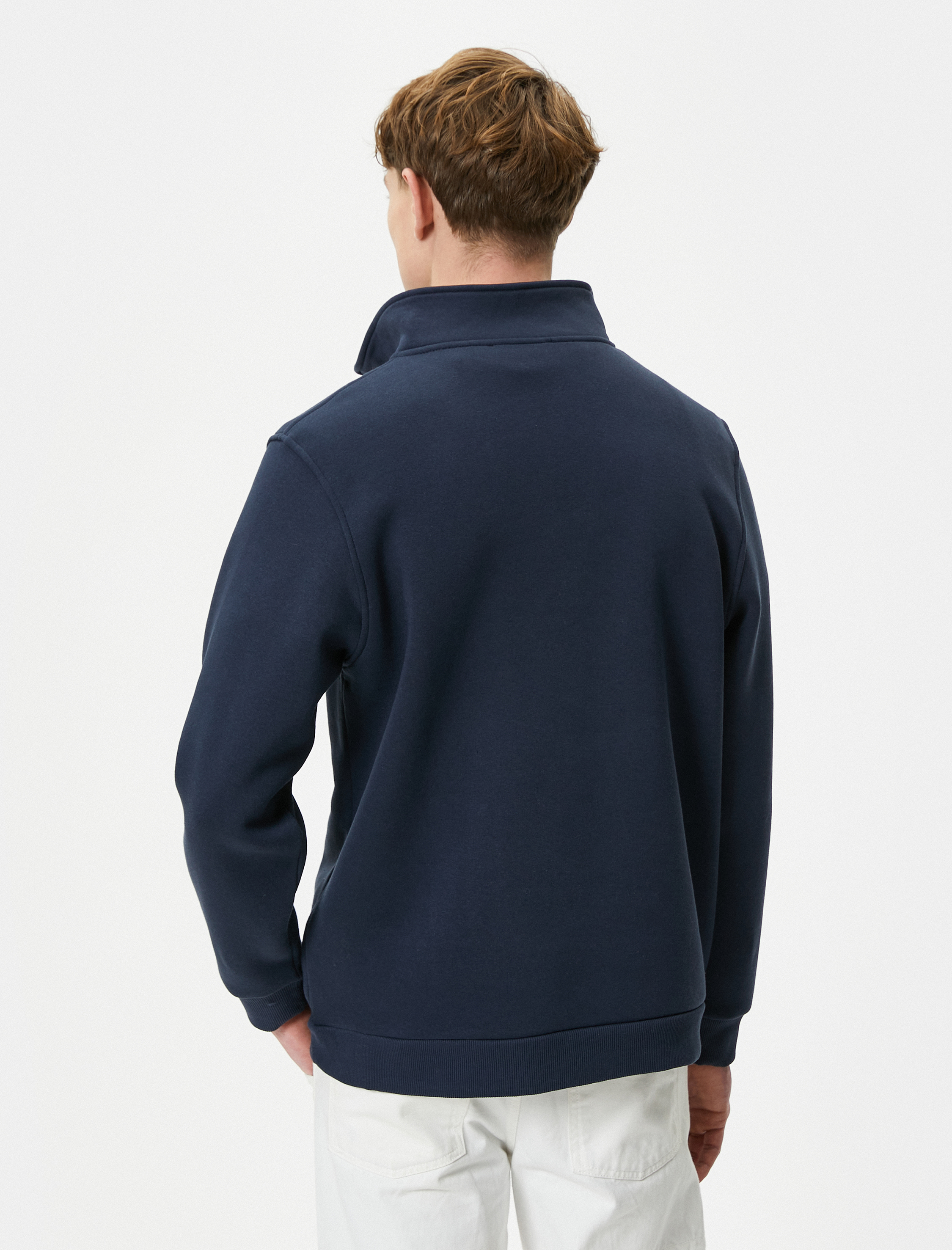   Yarım Fermuarlı Sweatshirt Dik Yaka Uzakdoğu Baskılı Şardonlu