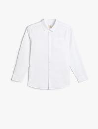 Basic Gömlek Klasik Yaka Uzun Kollu Cep Detaylı Pamuklu
