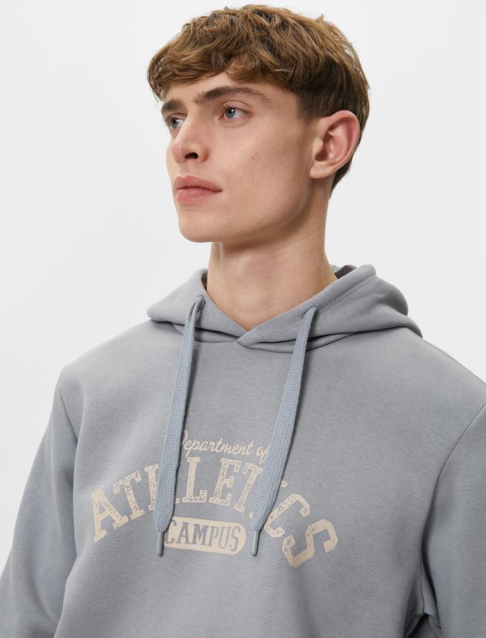  Kapşonlu Sweat Kolej Baskılı Kanguru Cep Detaylı Ribanalı Şardonlu