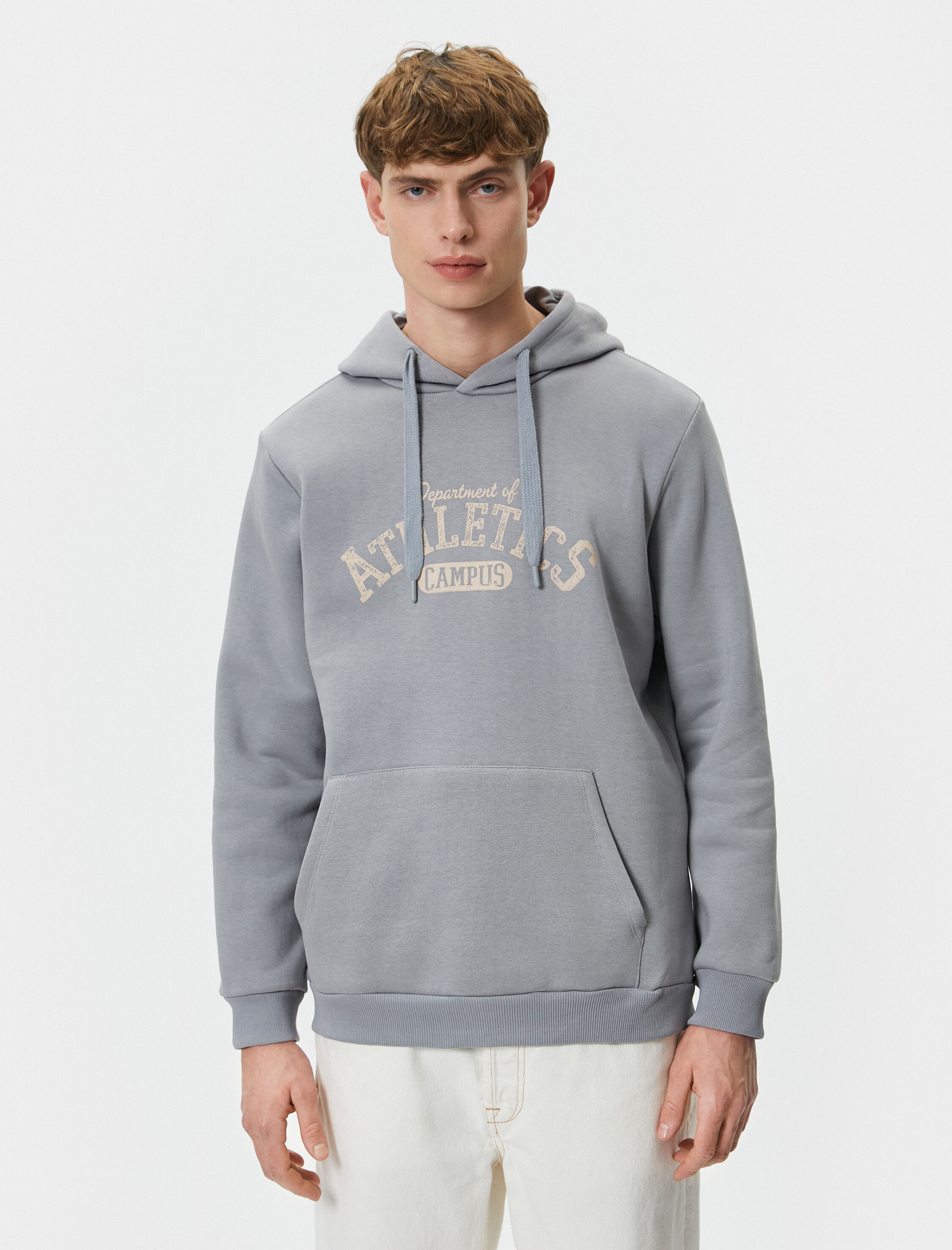   Kapşonlu Sweat Kolej Baskılı Kanguru Cep Detaylı Ribanalı Şardonlu