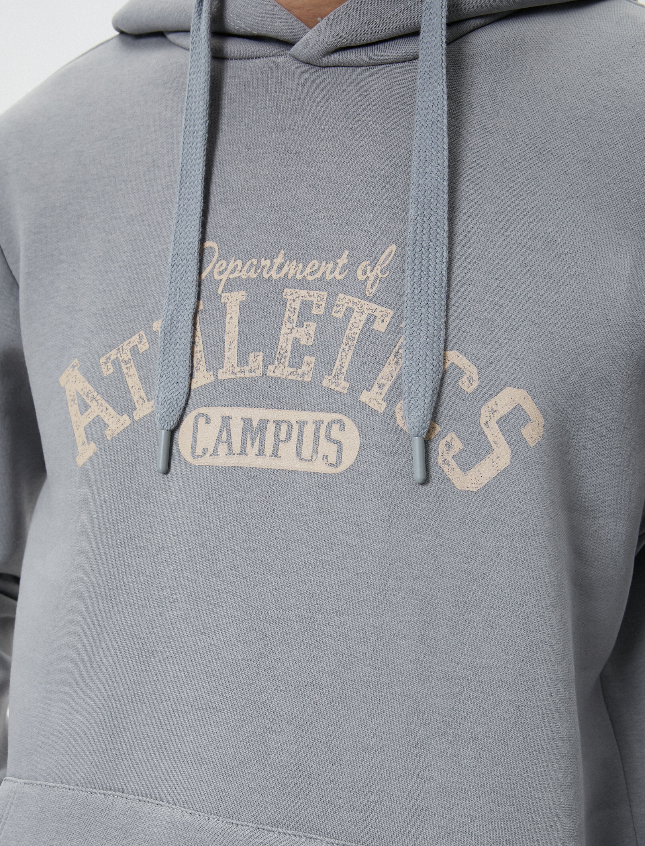   Kapşonlu Sweat Kolej Baskılı Kanguru Cep Detaylı Ribanalı Şardonlu