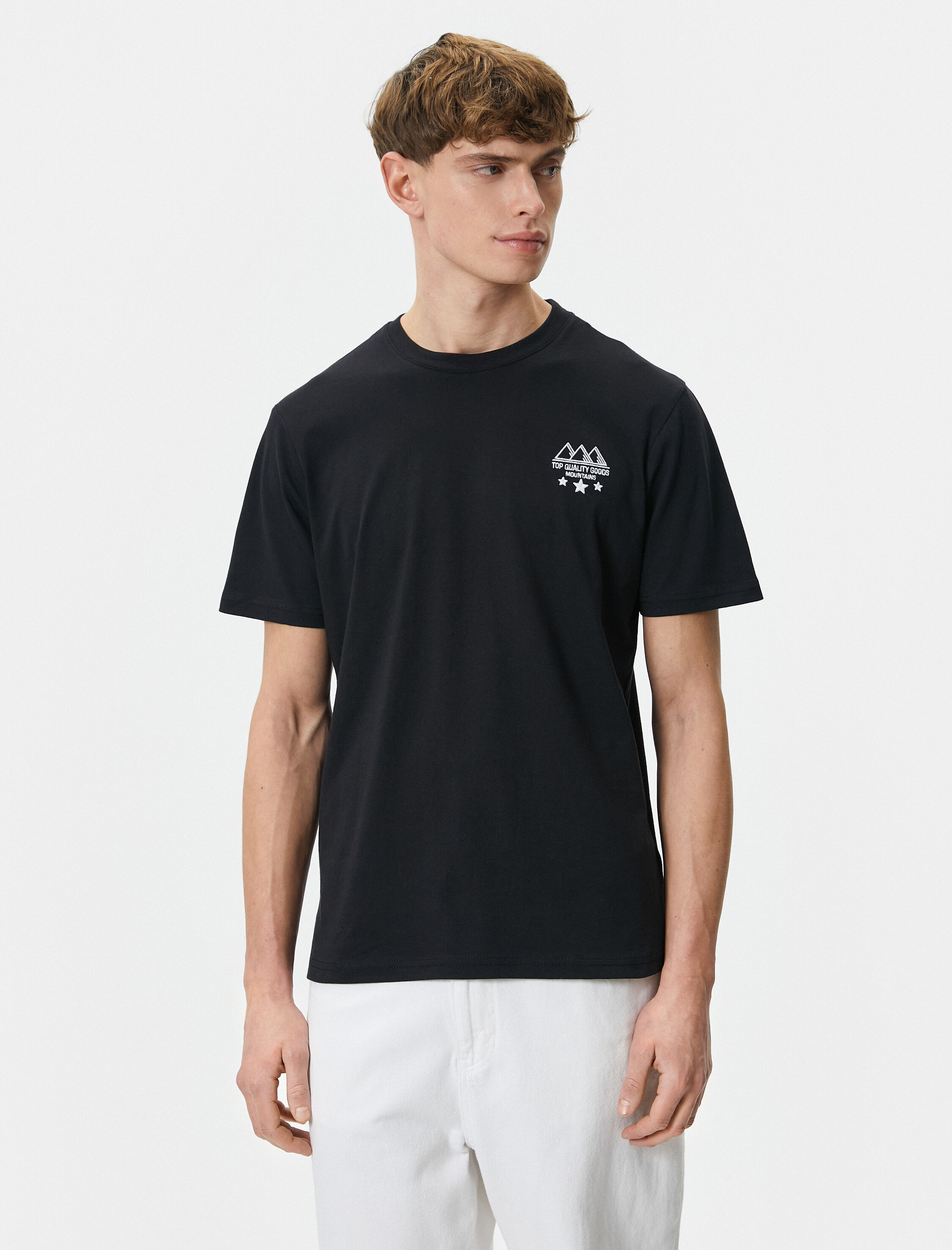   Slogan İşlemeli Tişört Bisiklet Yaka Kısa Kollu Pamuklu