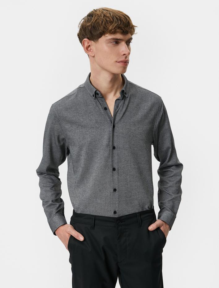  Slim Fit Gömlek Klasik Yaka Uzun Kollu Düğmeli