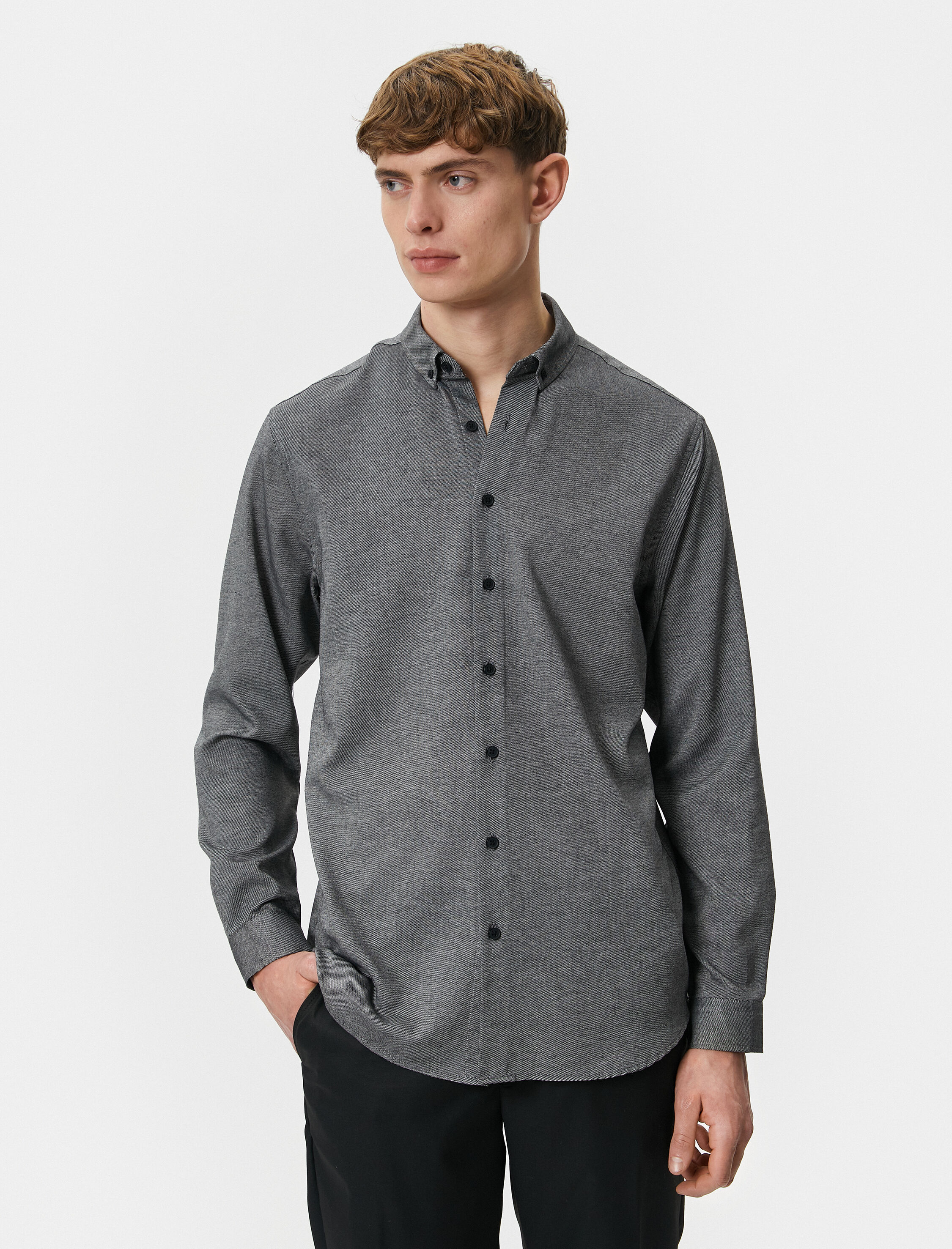   Slim Fit Gömlek Klasik Yaka Uzun Kollu Düğmeli