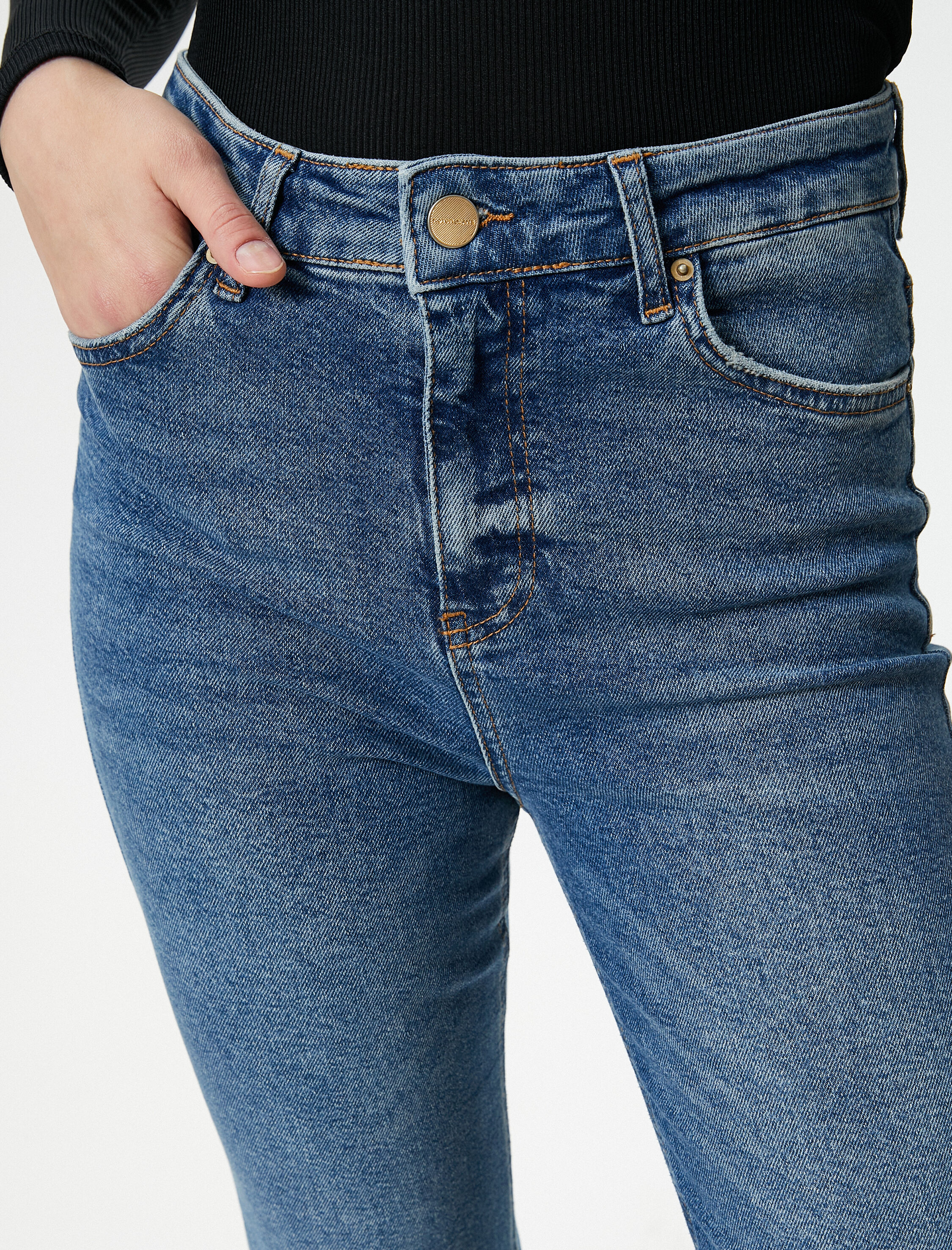   İspanyol Paça Kot Pantolon Dar Kesim Standart Bel Esnek Pamuklu Cepli - Flare Jean