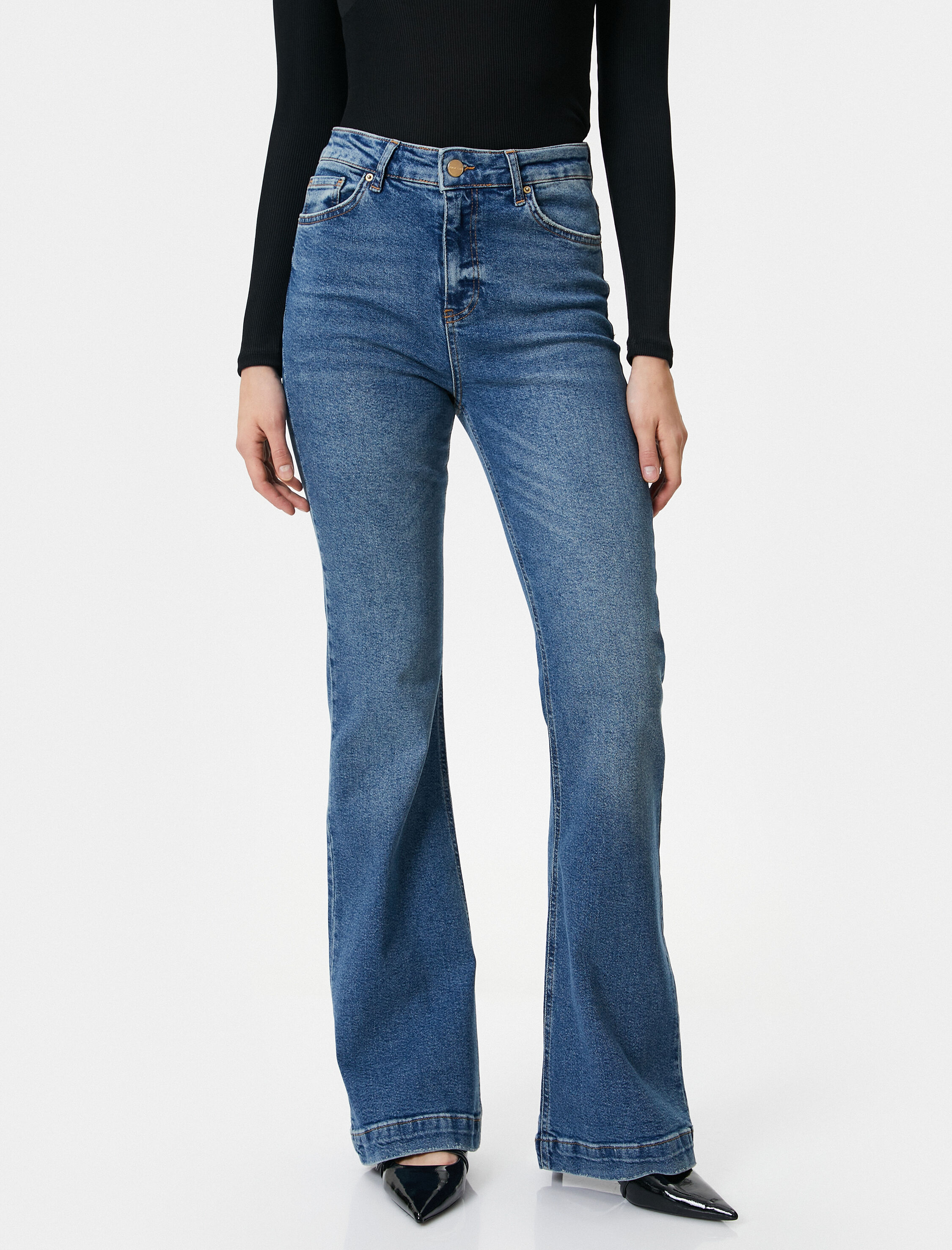   İspanyol Paça Kot Pantolon Dar Kesim Standart Bel Esnek Pamuklu Cepli - Flare Jean